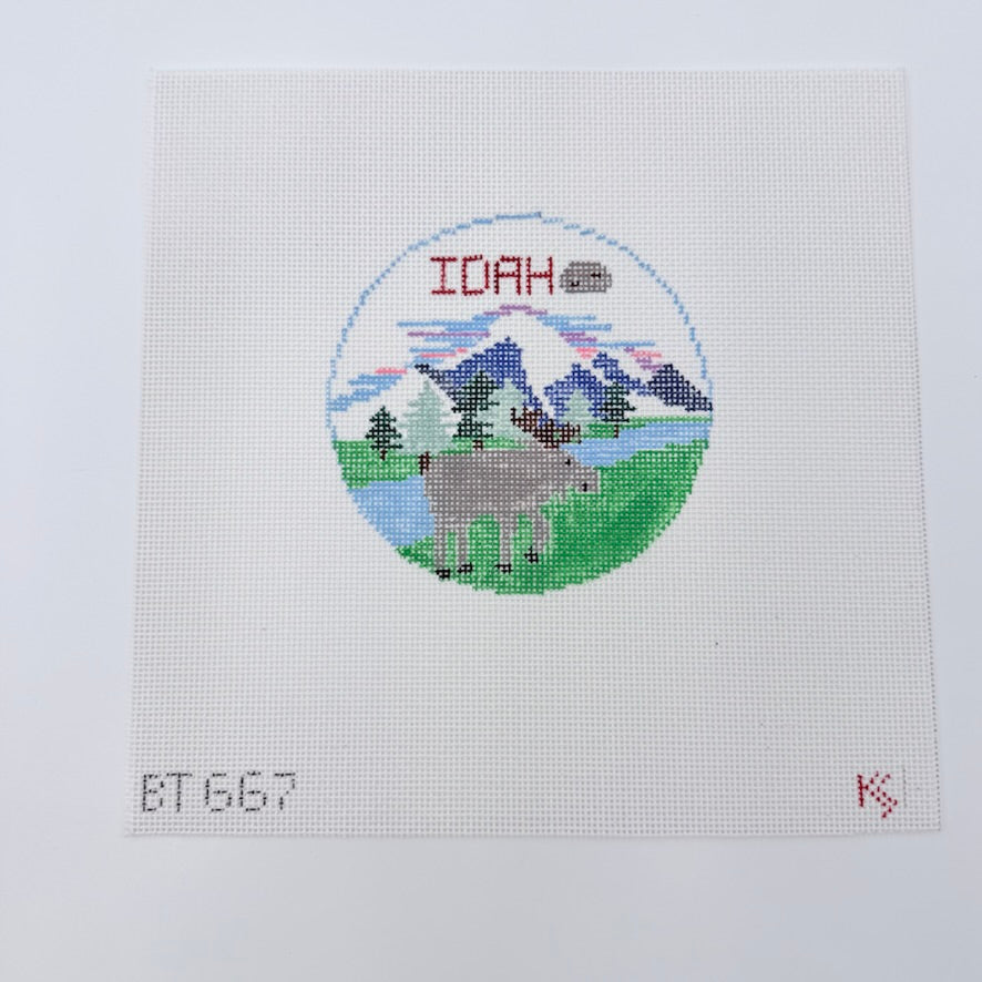 Idaho Travel Round Canvas - KC Needlepoint
