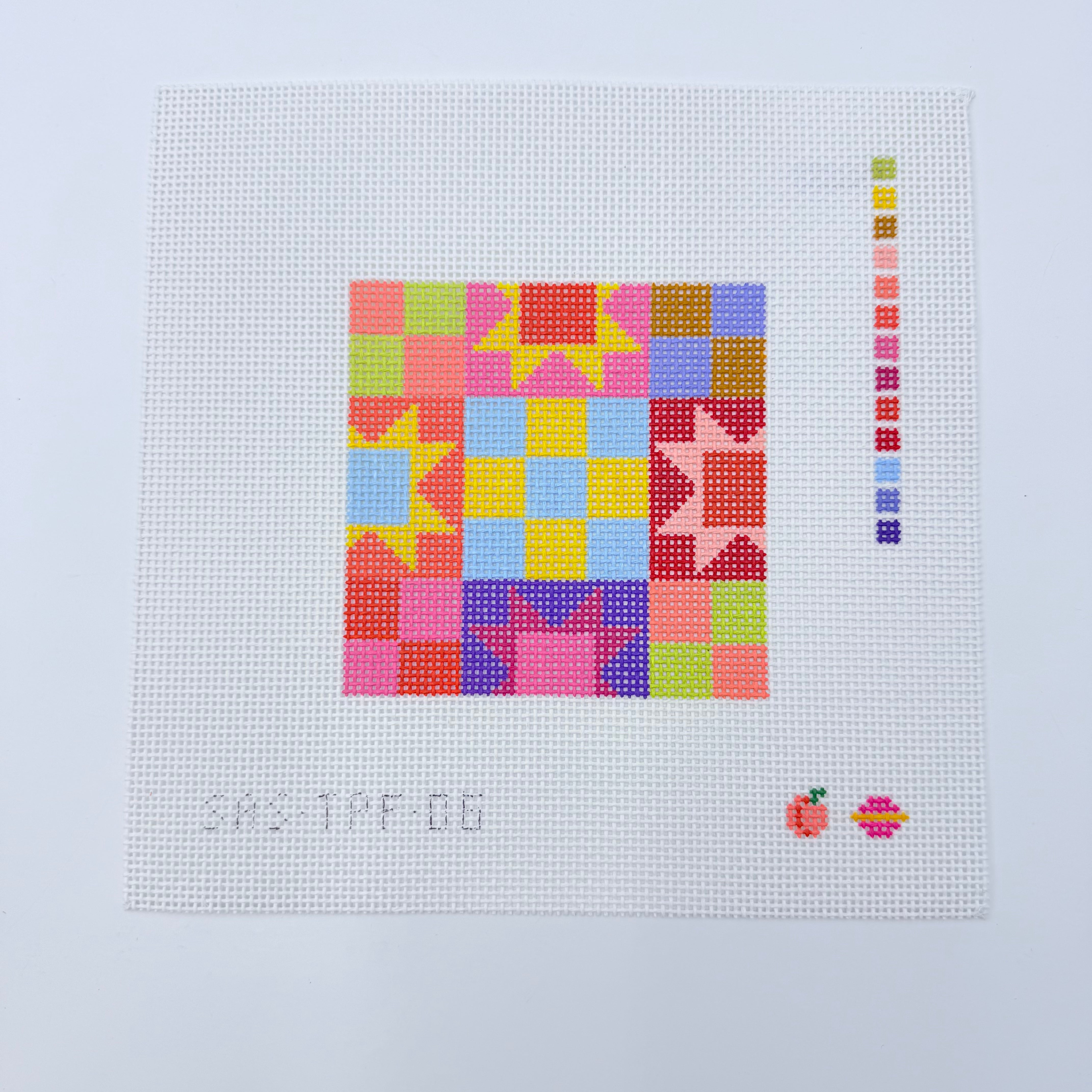 Yellow and Blue Patchwork Square Canvas - KC Needlepoint