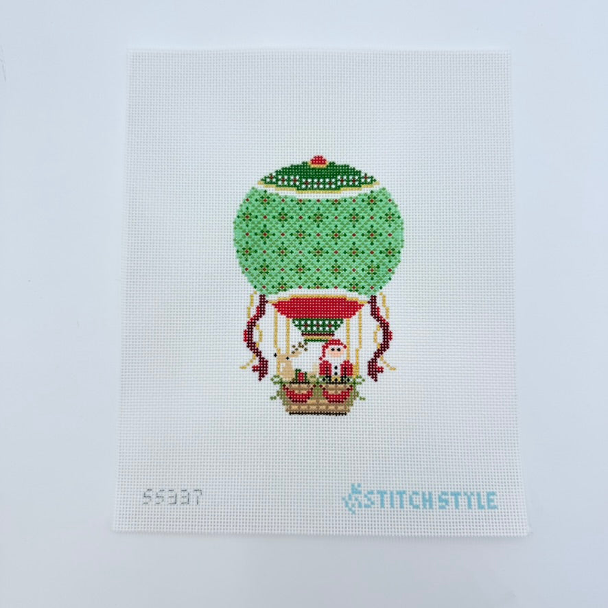 Christmas Hot Air Balloon with Santa Canvas - KC Needlepoint
