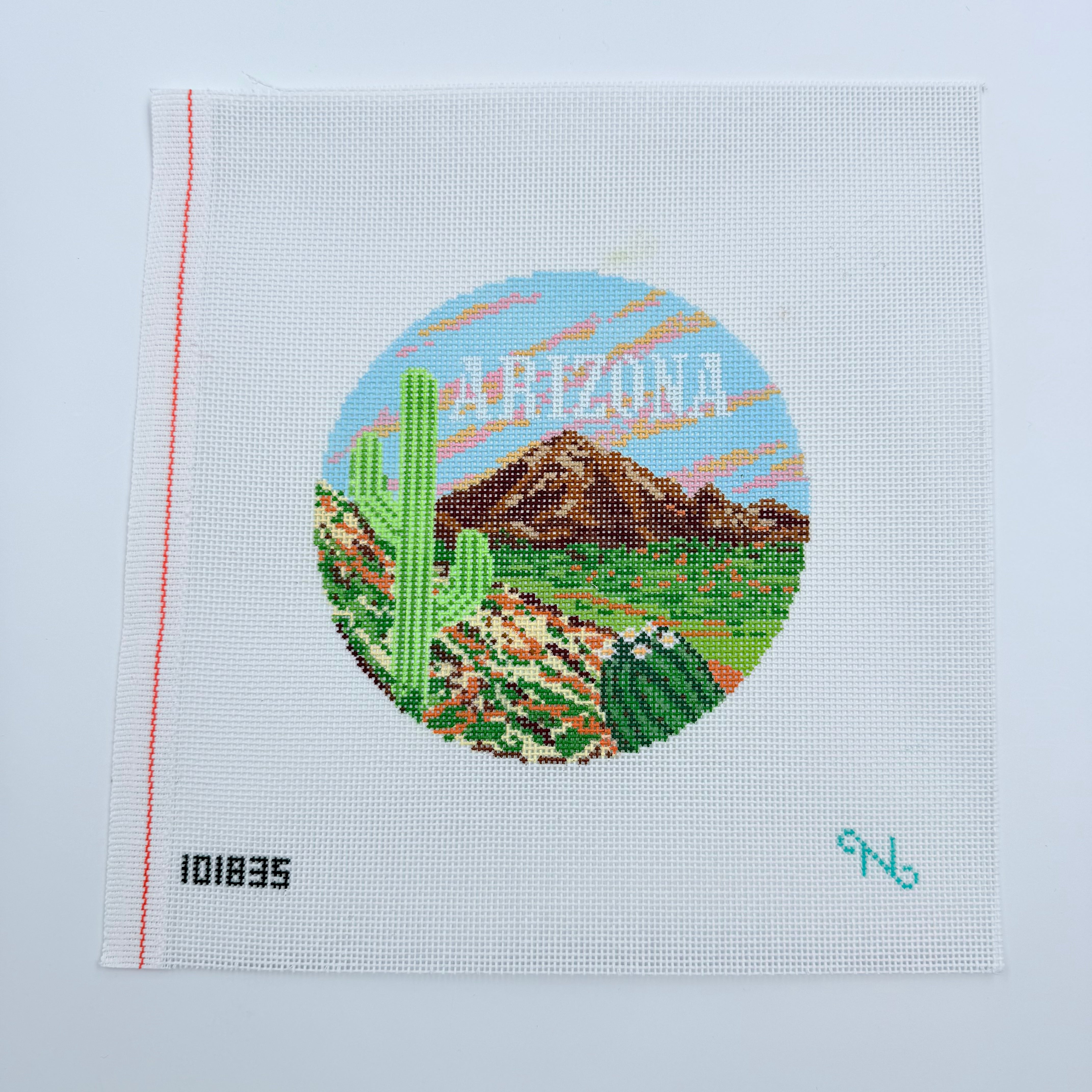 Arizona Travel Round Canvas - KC Needlepoint
