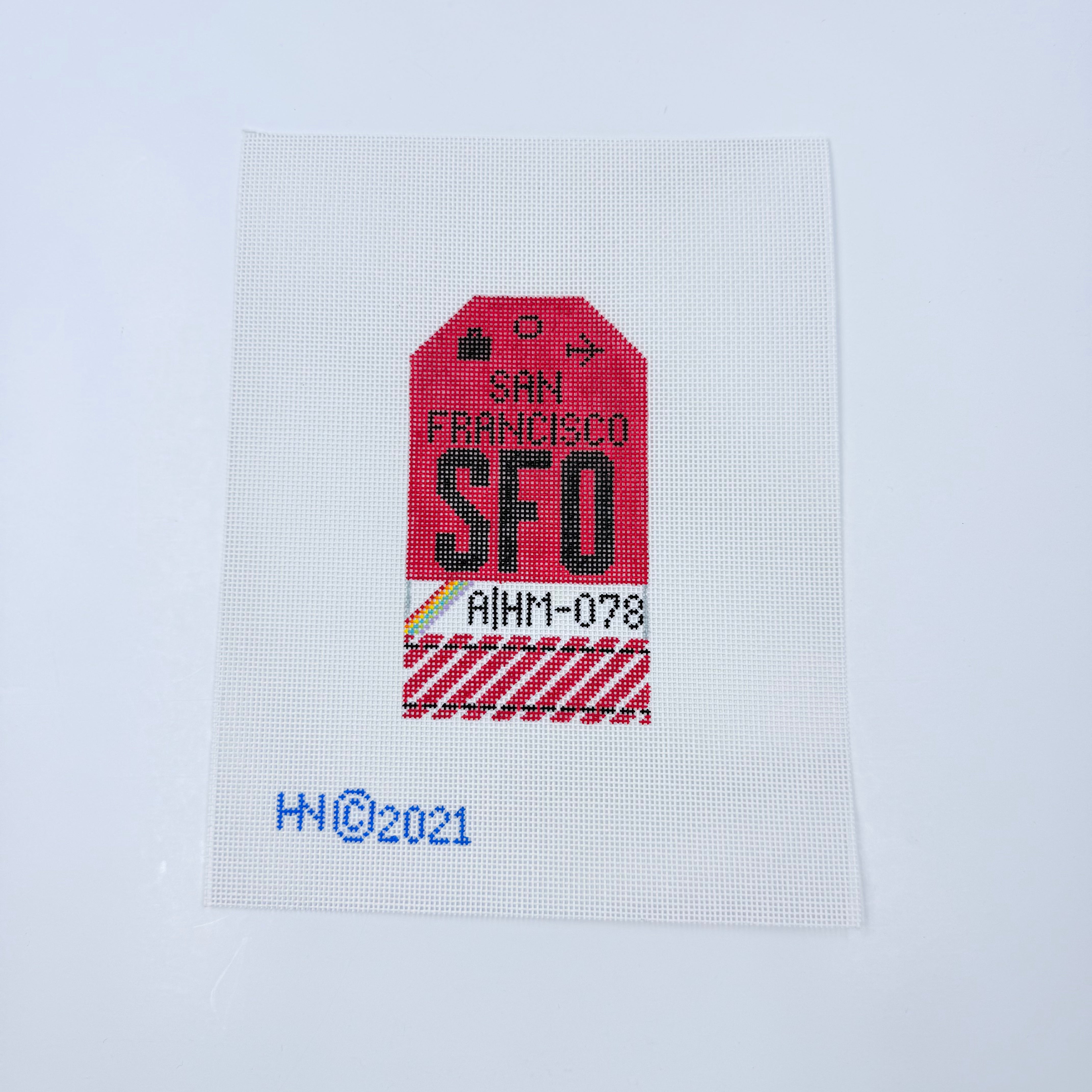 San Francisco Vintage Travel Tag Canvas - KC Needlepoint