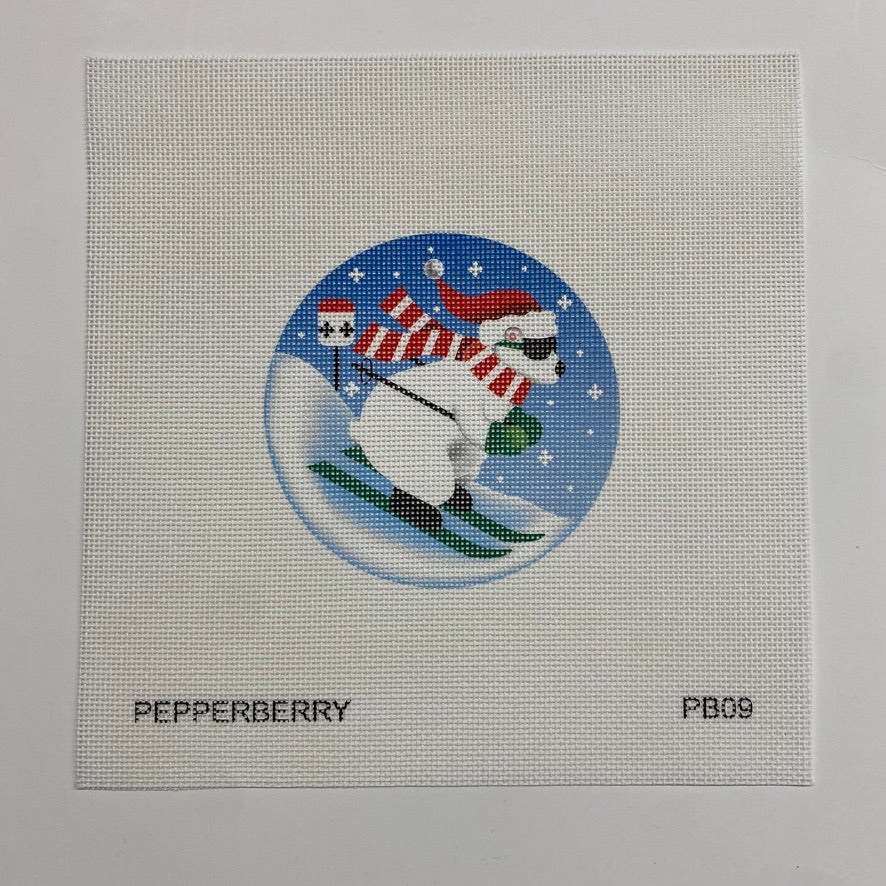 Downhill Polar Bear Ornament Canvas - KC Needlepoint