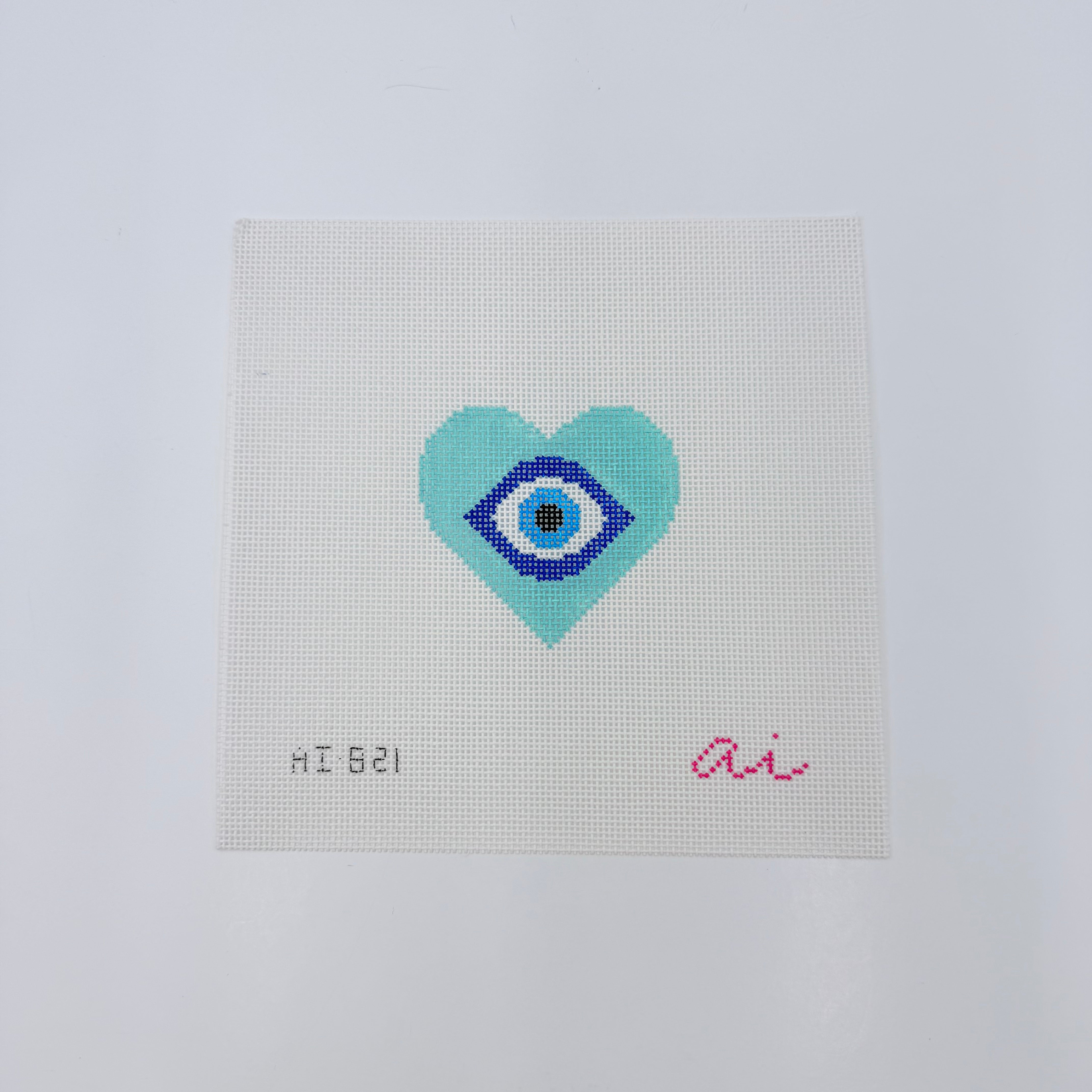 Blue Heart Evil Eye Canvas - KC Needlepoint