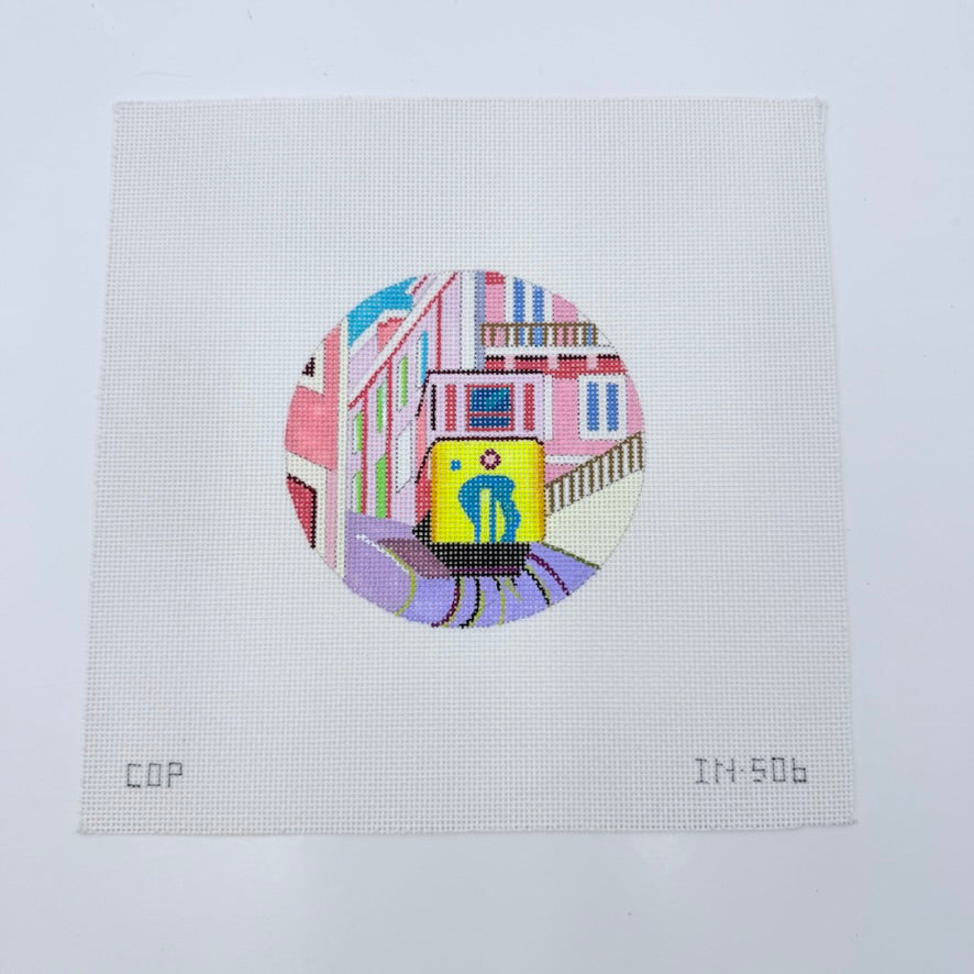 Trolley Round Canvas - KC Needlepoint