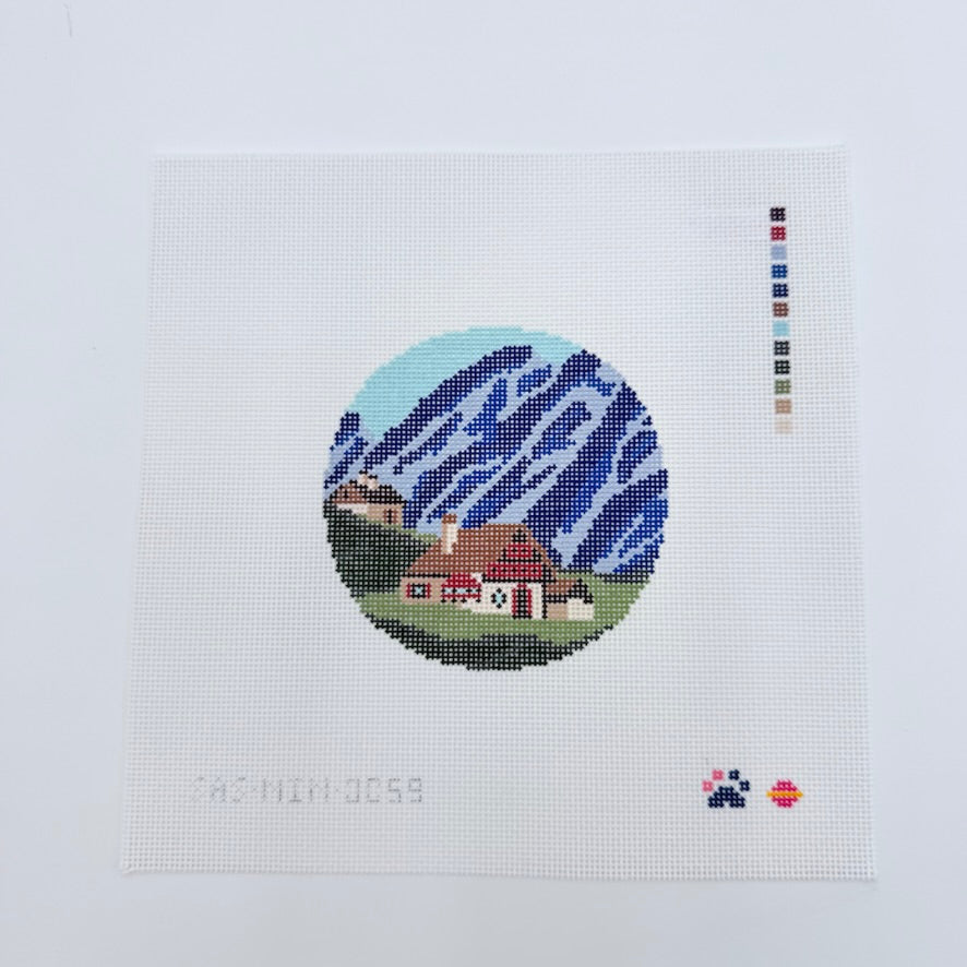 Swiss Chalet Round Canvas - KC Needlepoint