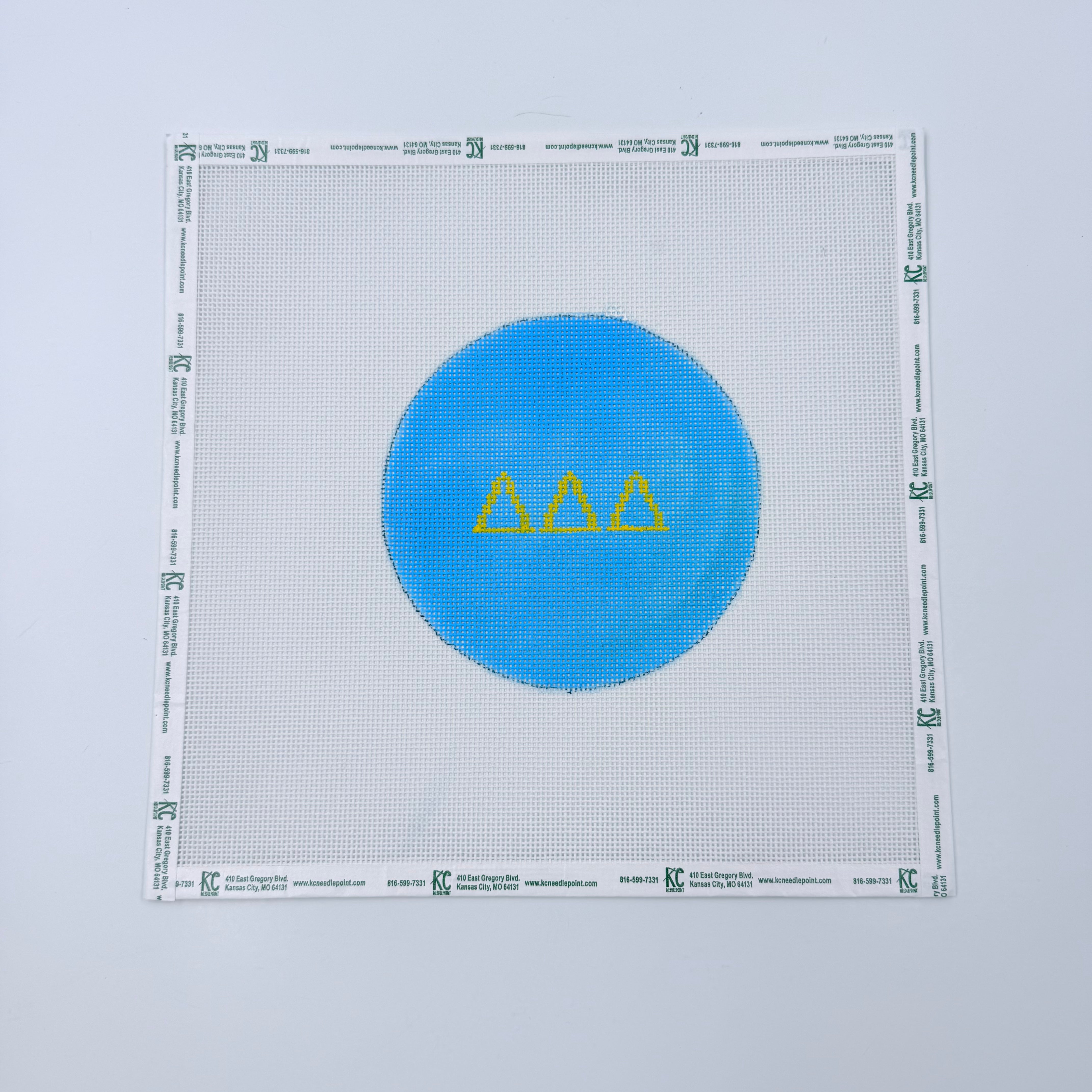 Delta Delta Delta Round on Blue Canvas - KC Needlepoint
