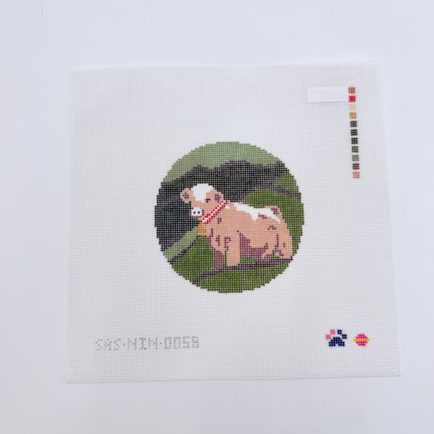 Swiss Cow Round Canvas - KC Needlepoint