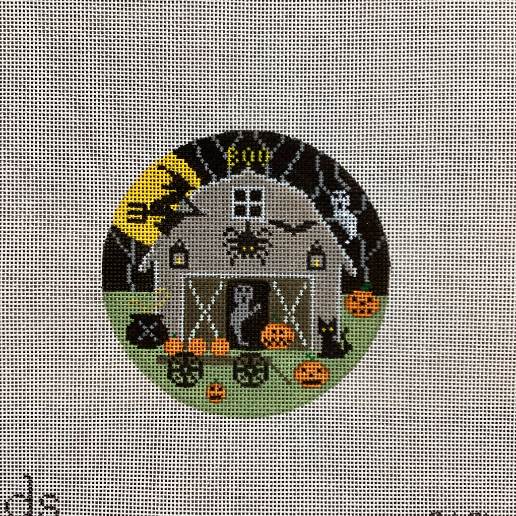 Halloween Barn Round Needlepoint Canvas KC Needlepoint