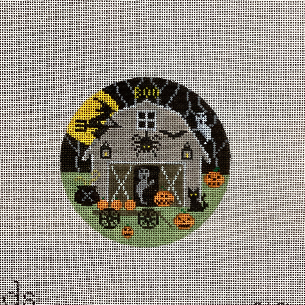 Halloween Barn Round Needlepoint Canvas - KC Needlepoint