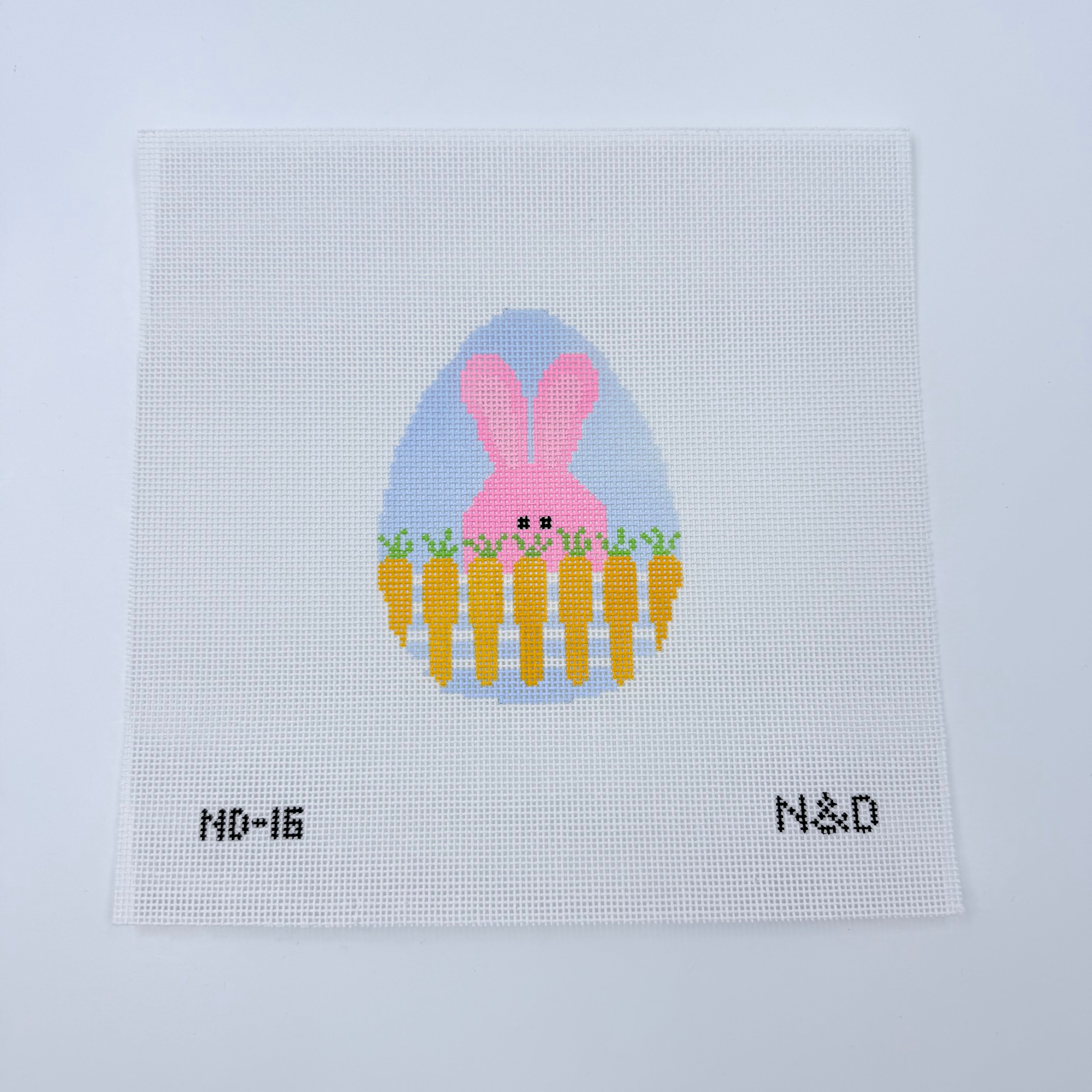 Bunny with Carrot Fence Egg Canvas - KC Needlepoint