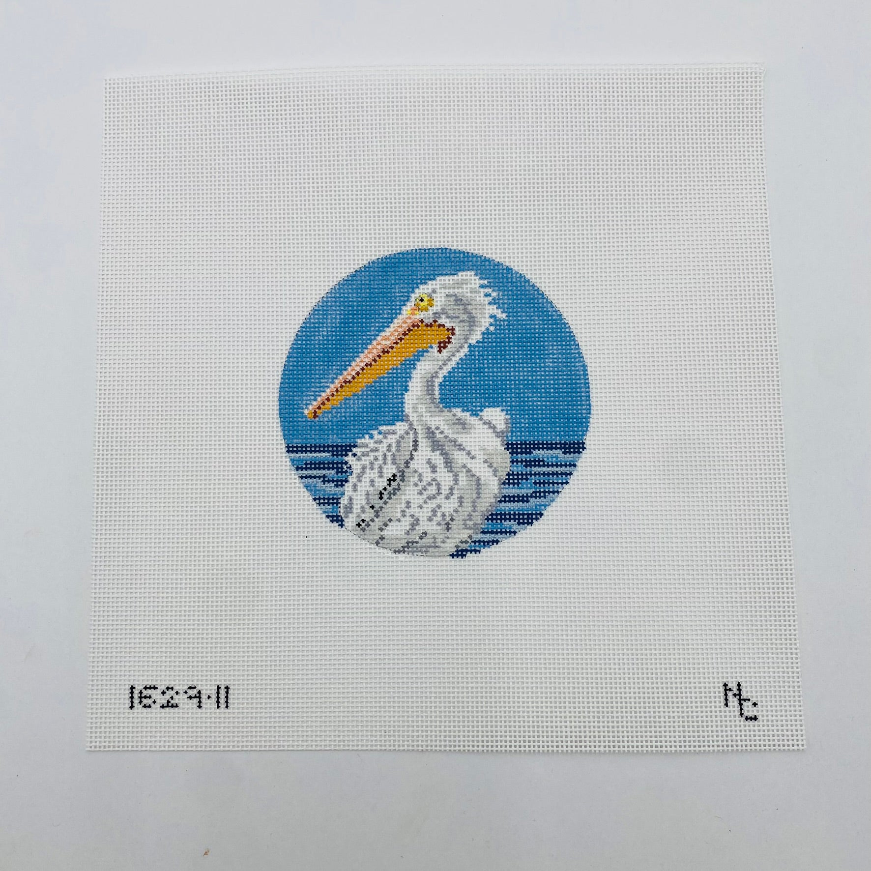White Pelican Round Canvas - KC Needlepoint