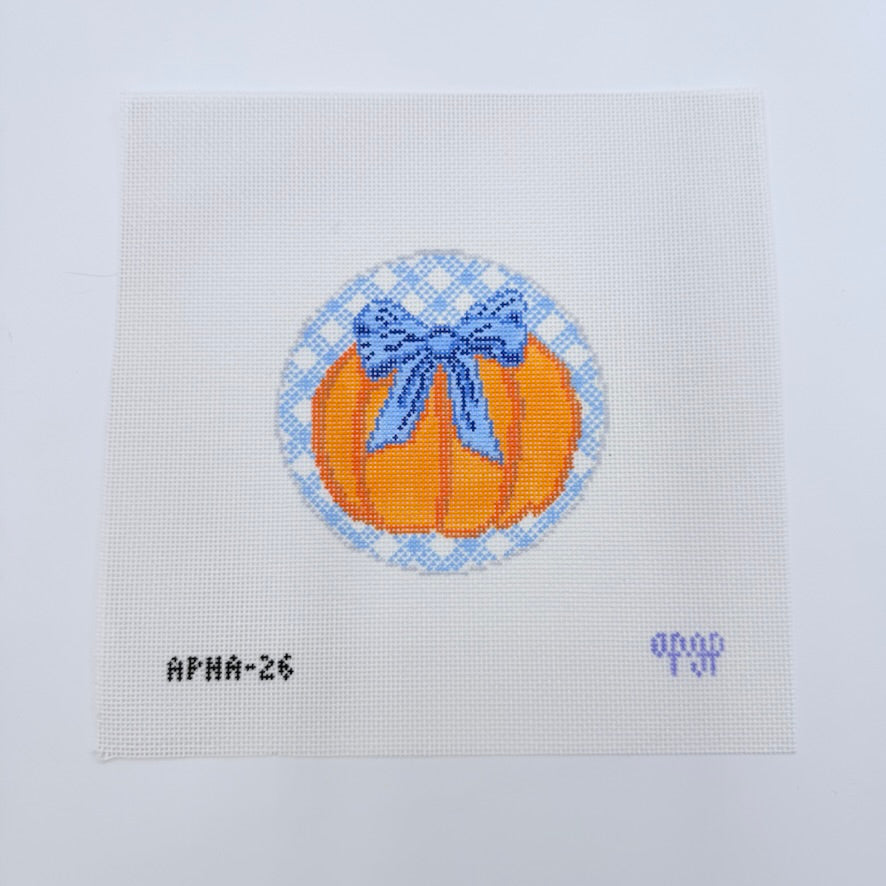 Gingham Pumpkin Round Canvas - KC Needlepoint