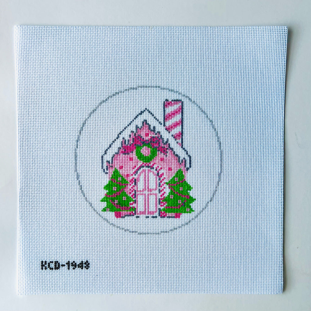 Pink Gingerbread House Canvas - KC Needlepoint