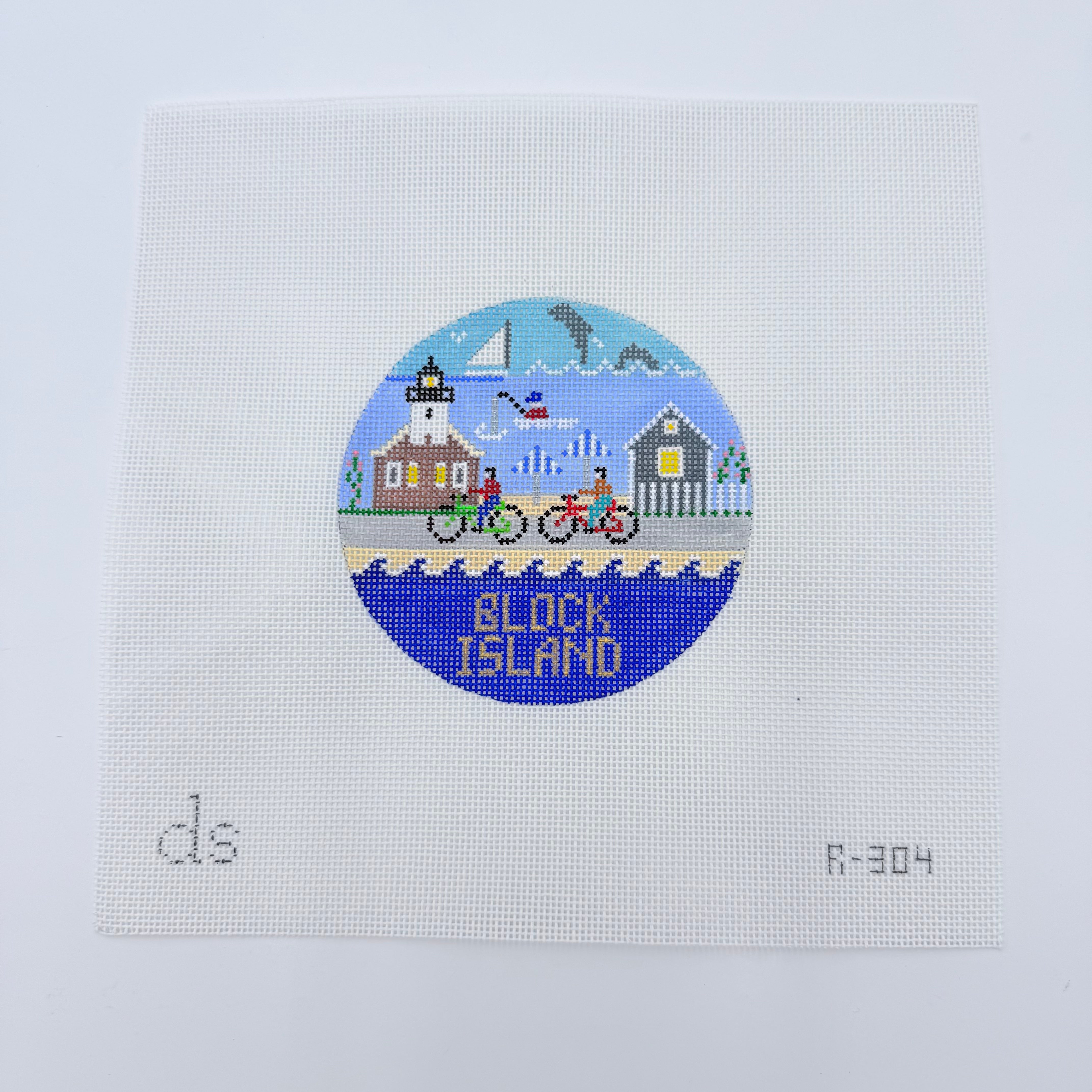 Block Island Travel Round Needlepoint Canvas - KC Needlepoint