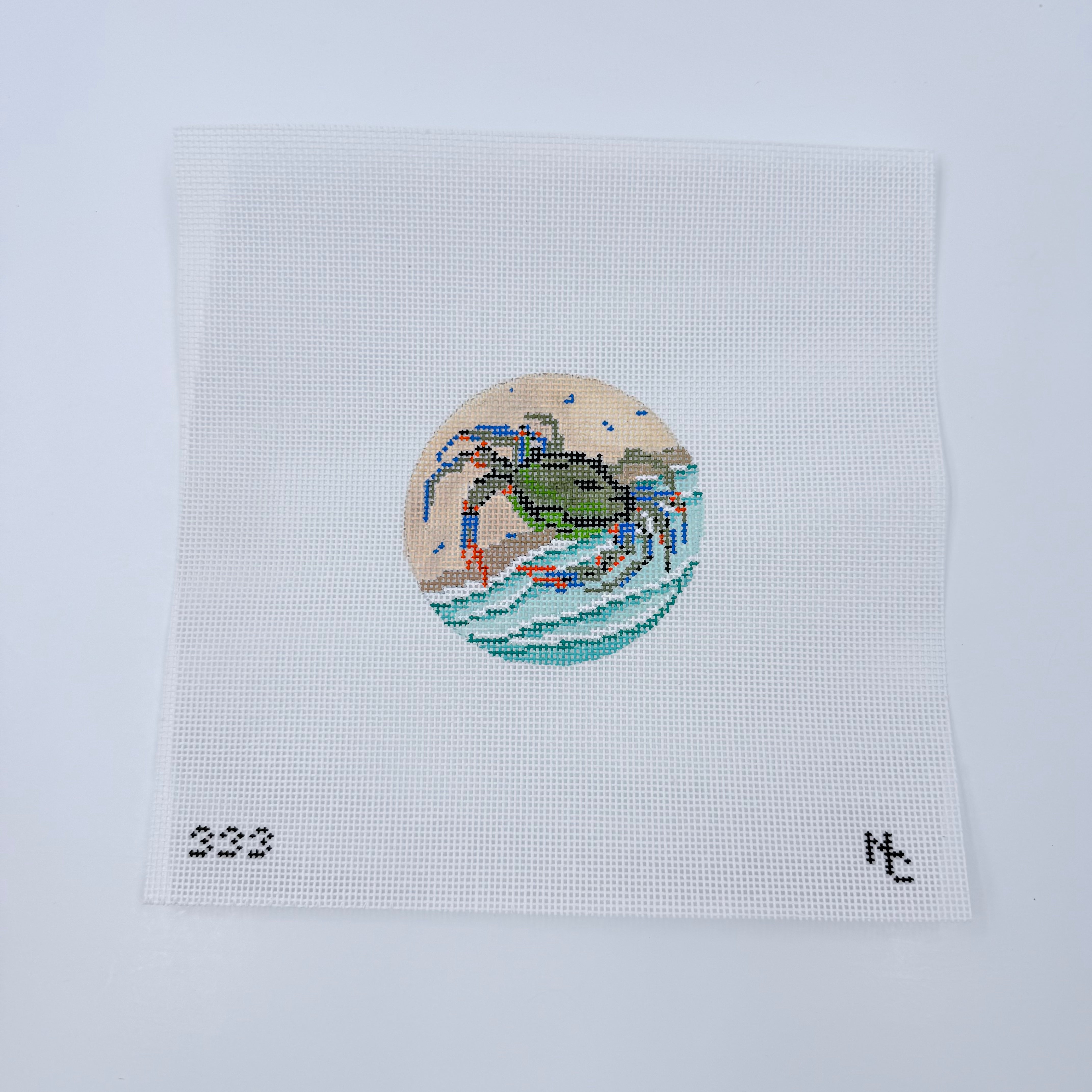 Blue Crab Round Canvas - KC Needlepoint