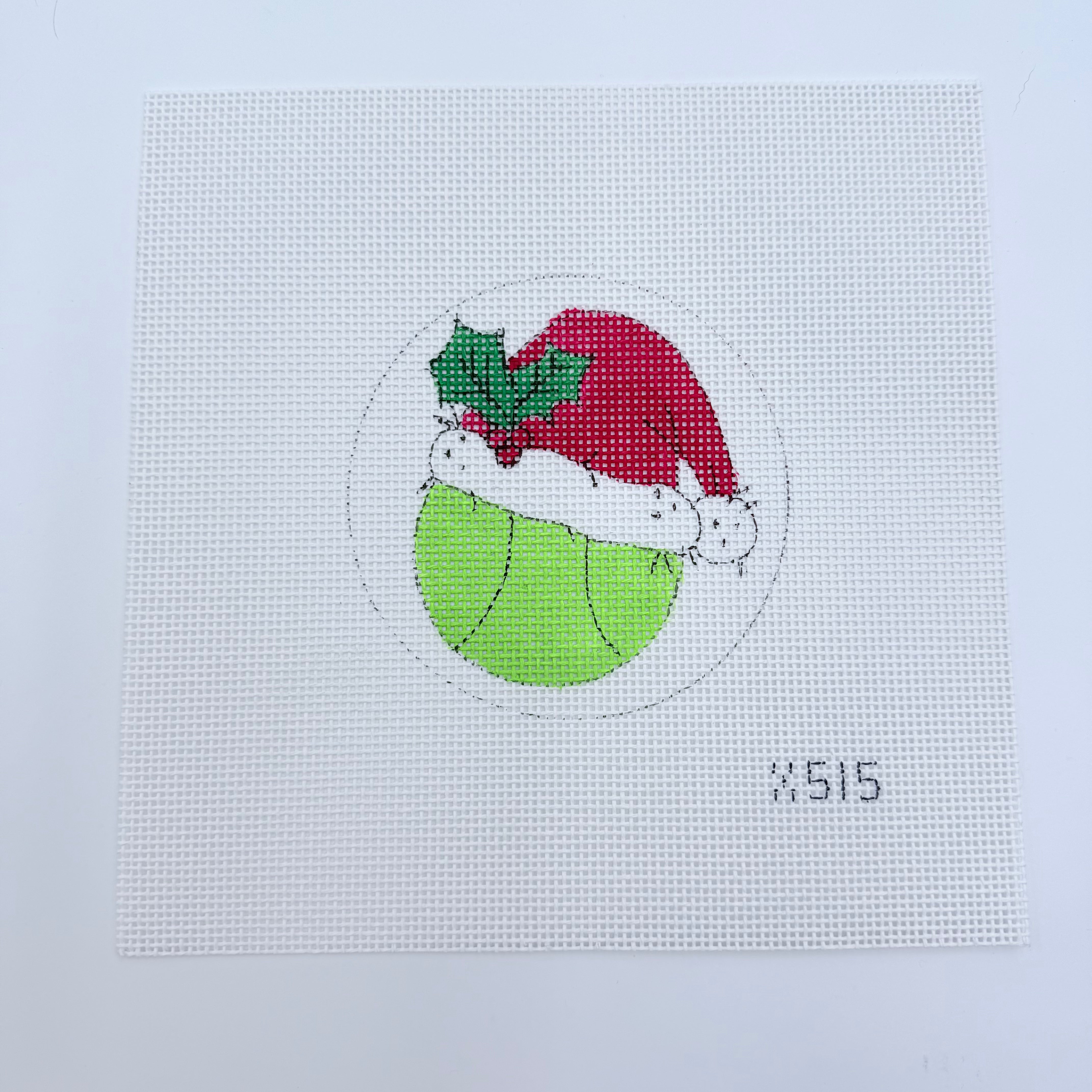 Tennis Ball with Santa Hat Canvas - KC Needlepoint