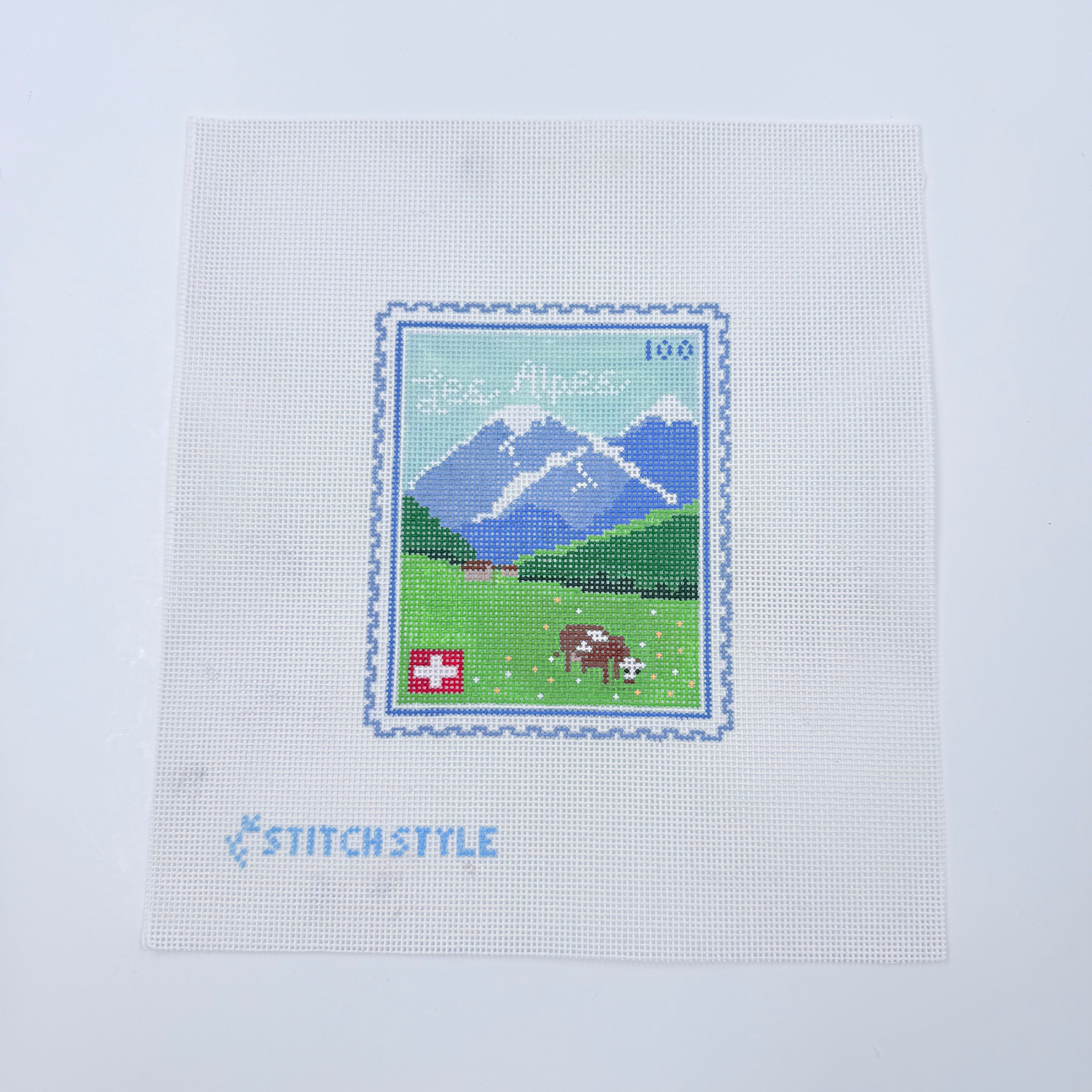 Swiss Alps Stamp Needlepoint Canvas - KC Needlepoint
