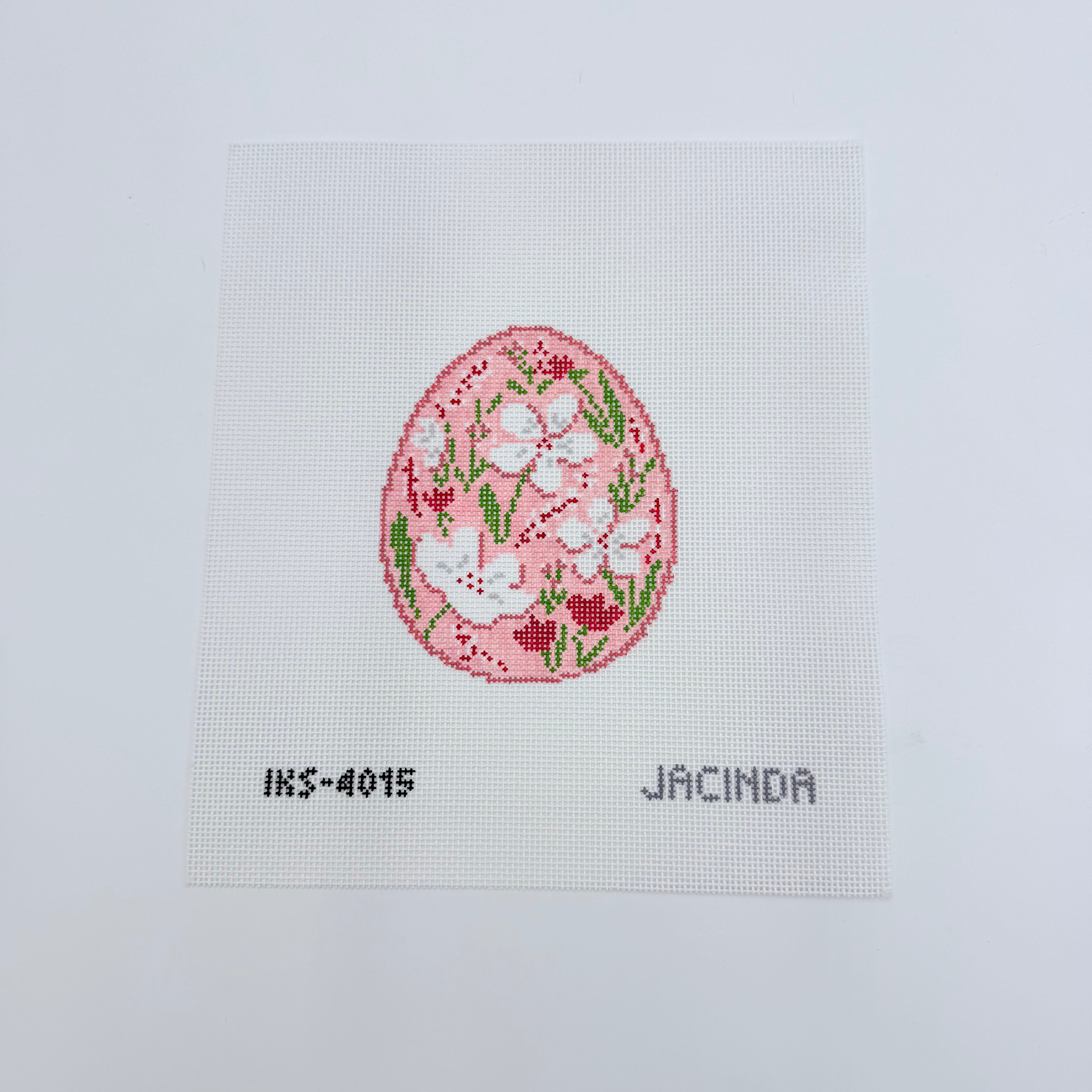 White Flower Egg Canvas - KC Needlepoint