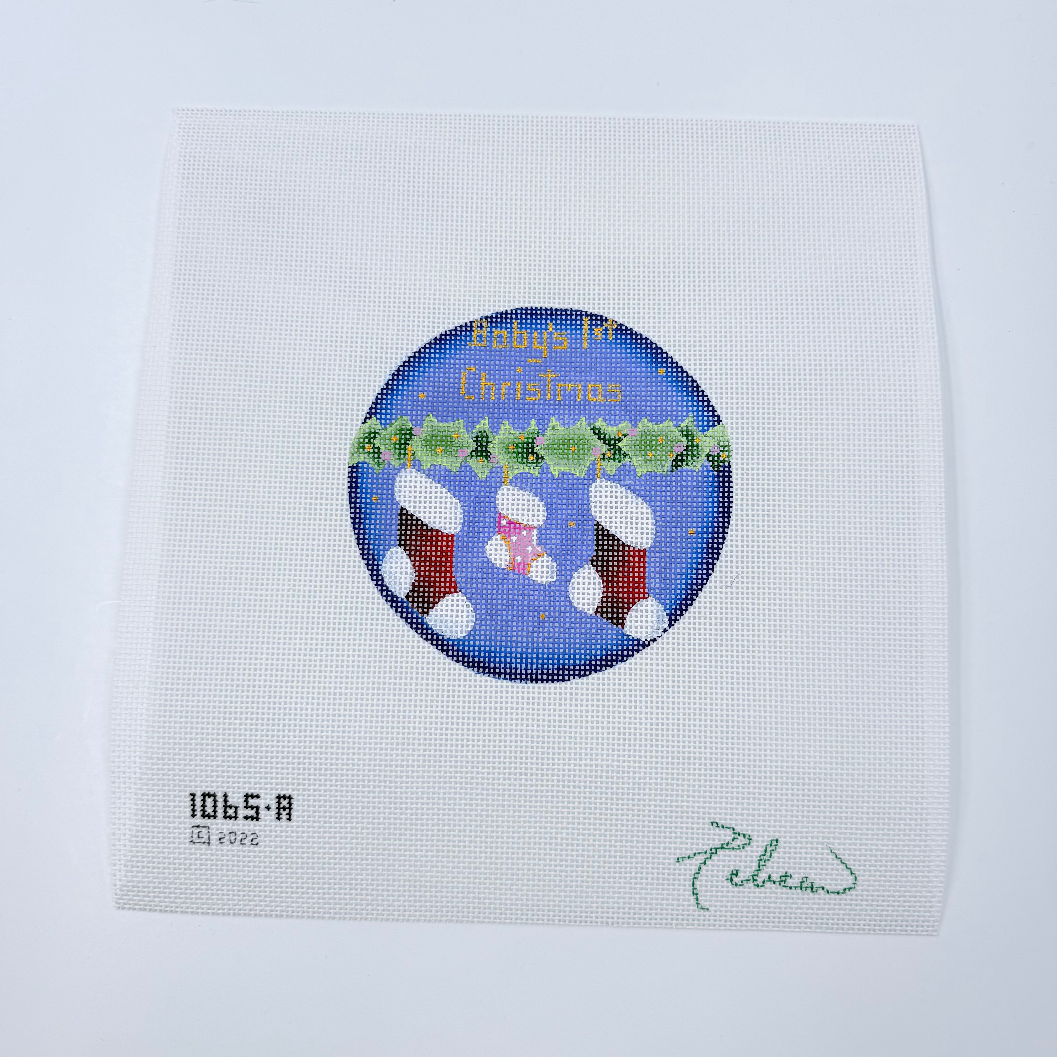 Baby's First Bootie Girl Round Canvas - KC Needlepoint