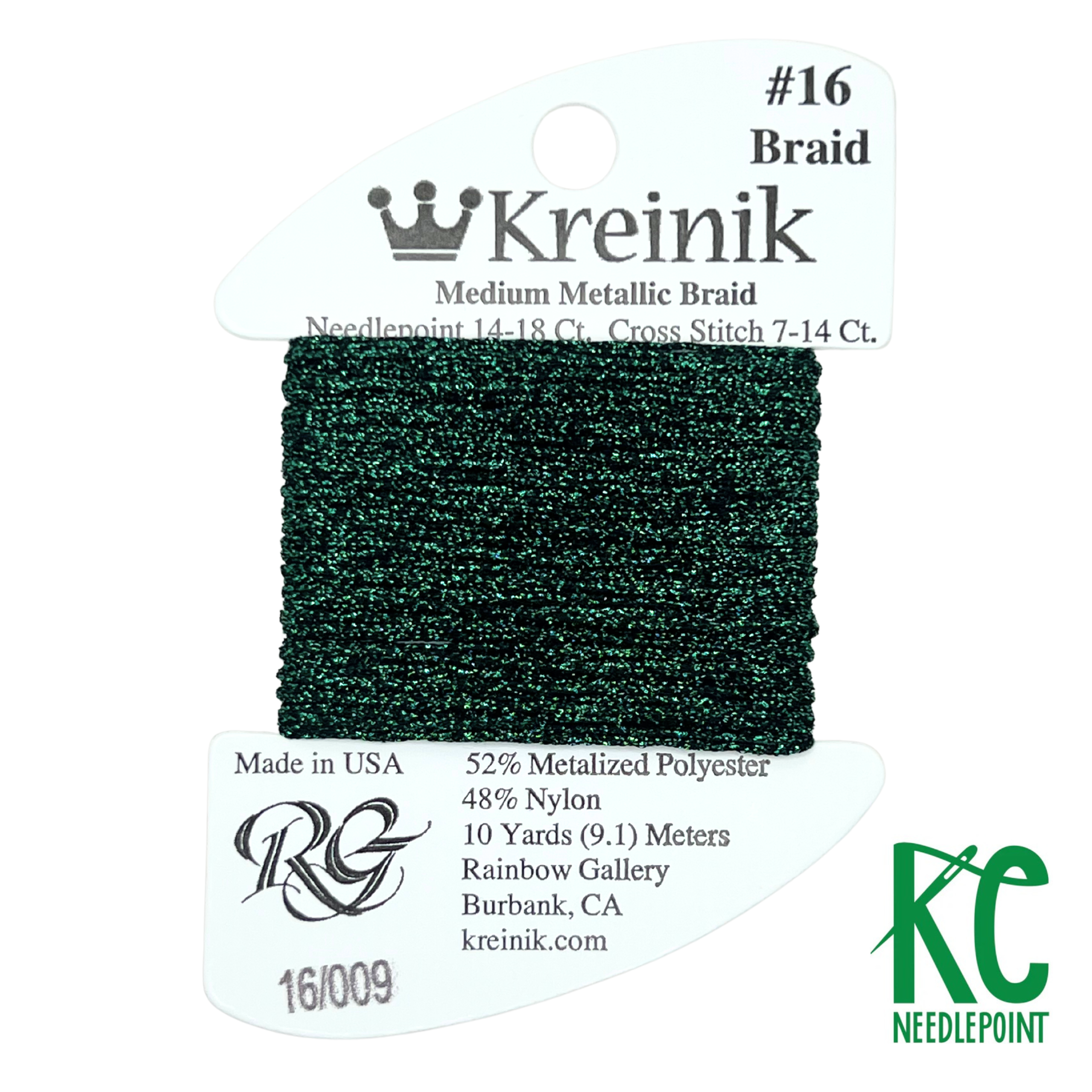 Kreinik Card Size 16 009 Emerald - KC Needlepoint