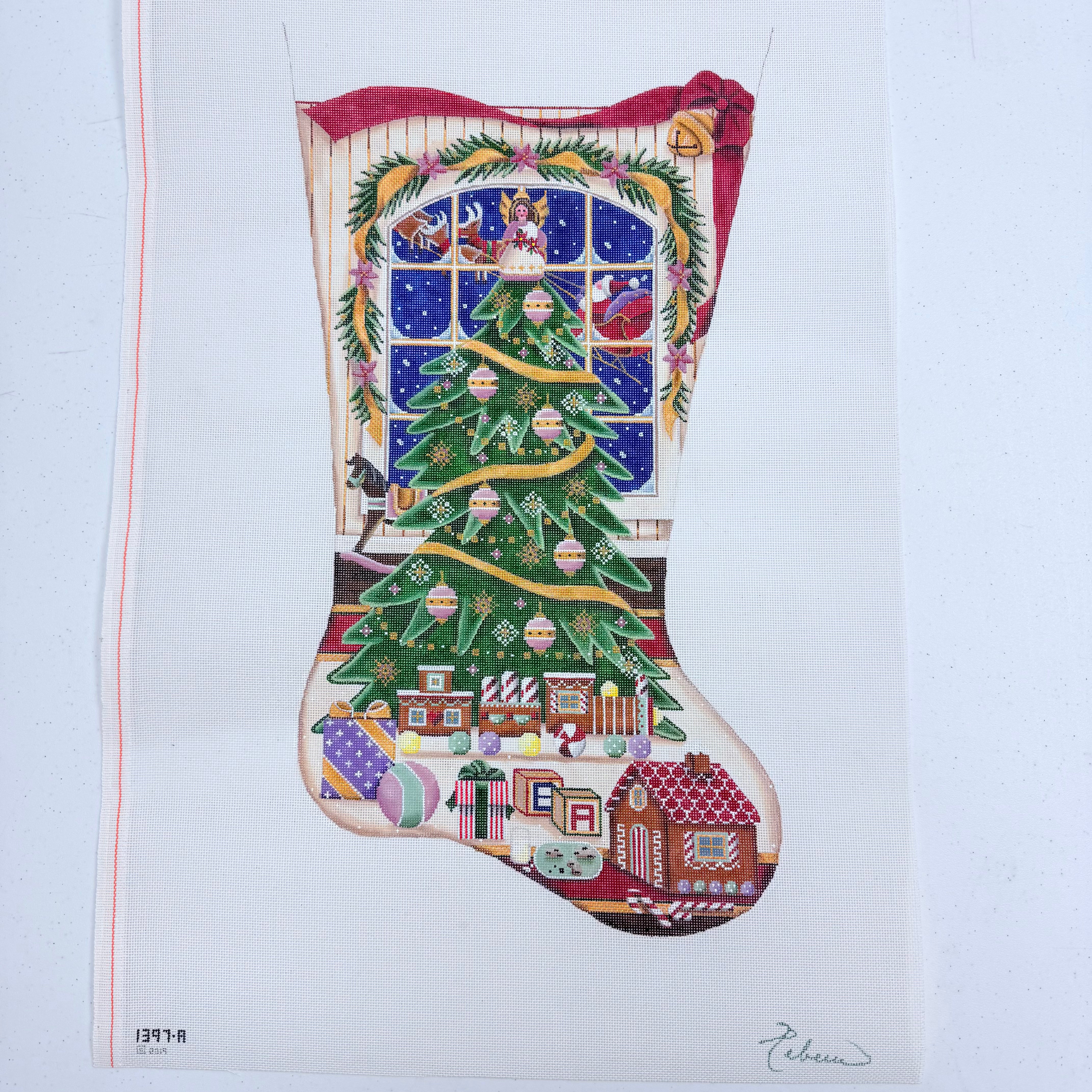 Christmas Magic Pink Stocking Canvas - KC Needlepoint