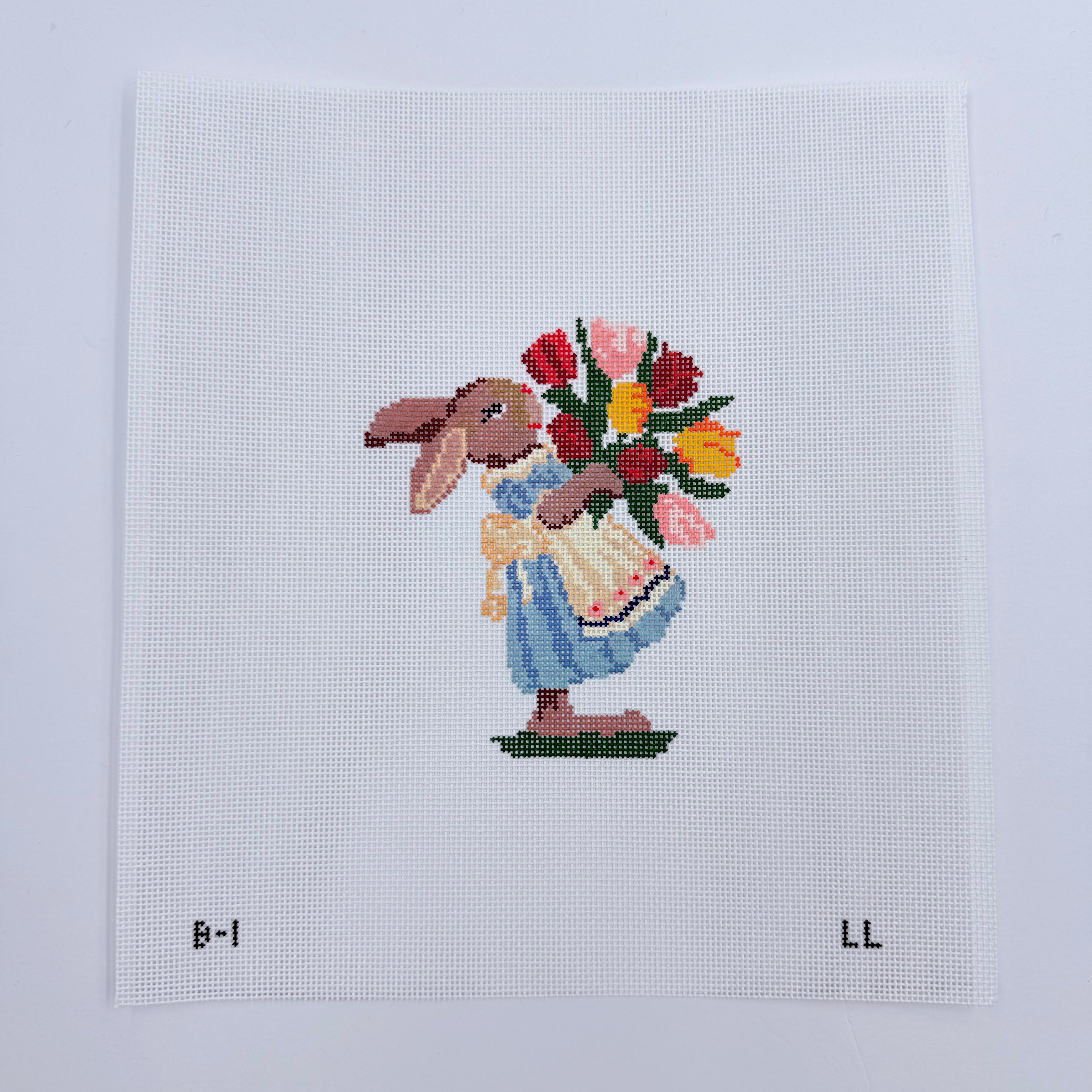 Girl Bunny with Flowers Canvas - KC Needlepoint