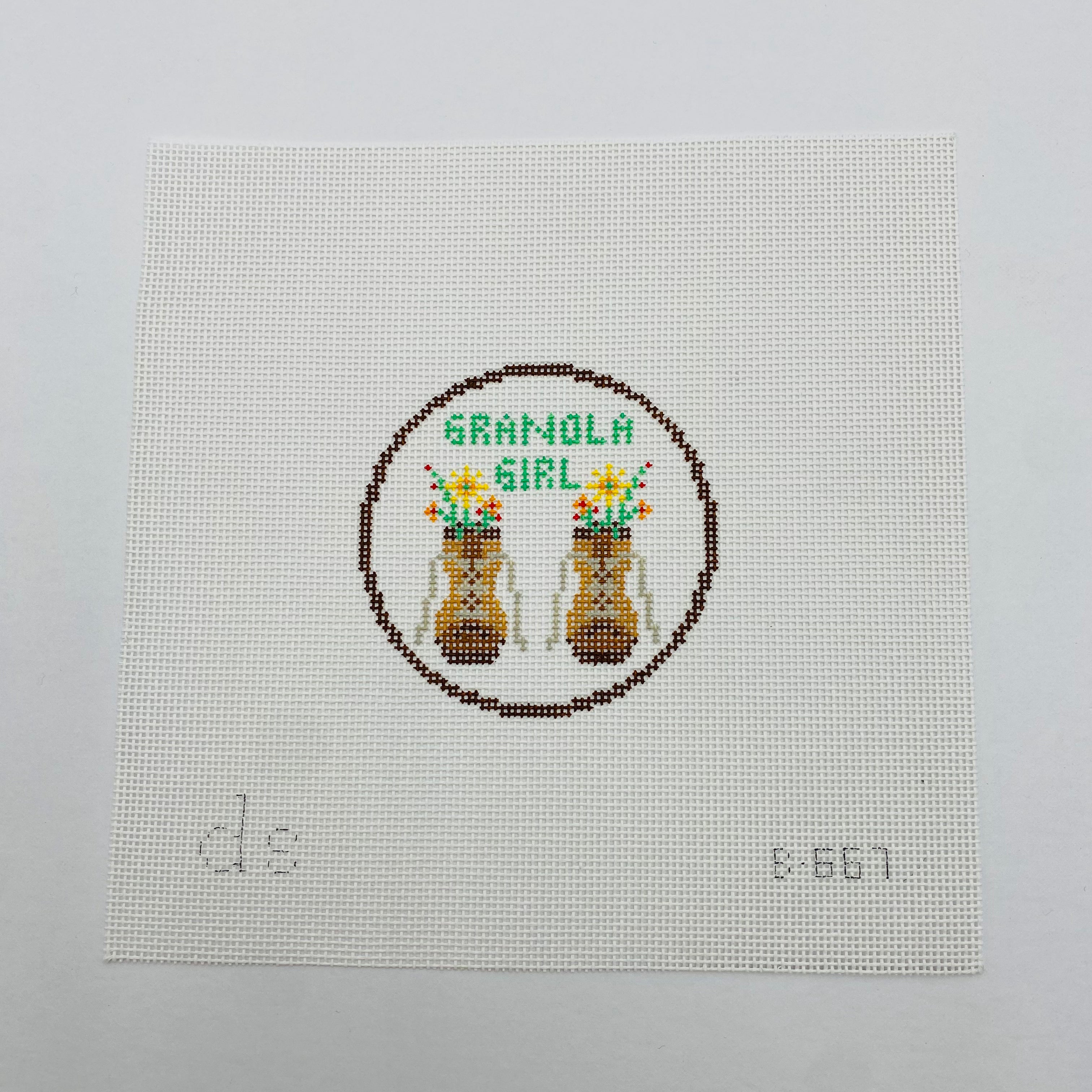 Granola Girl Round Canvas - KC Needlepoint