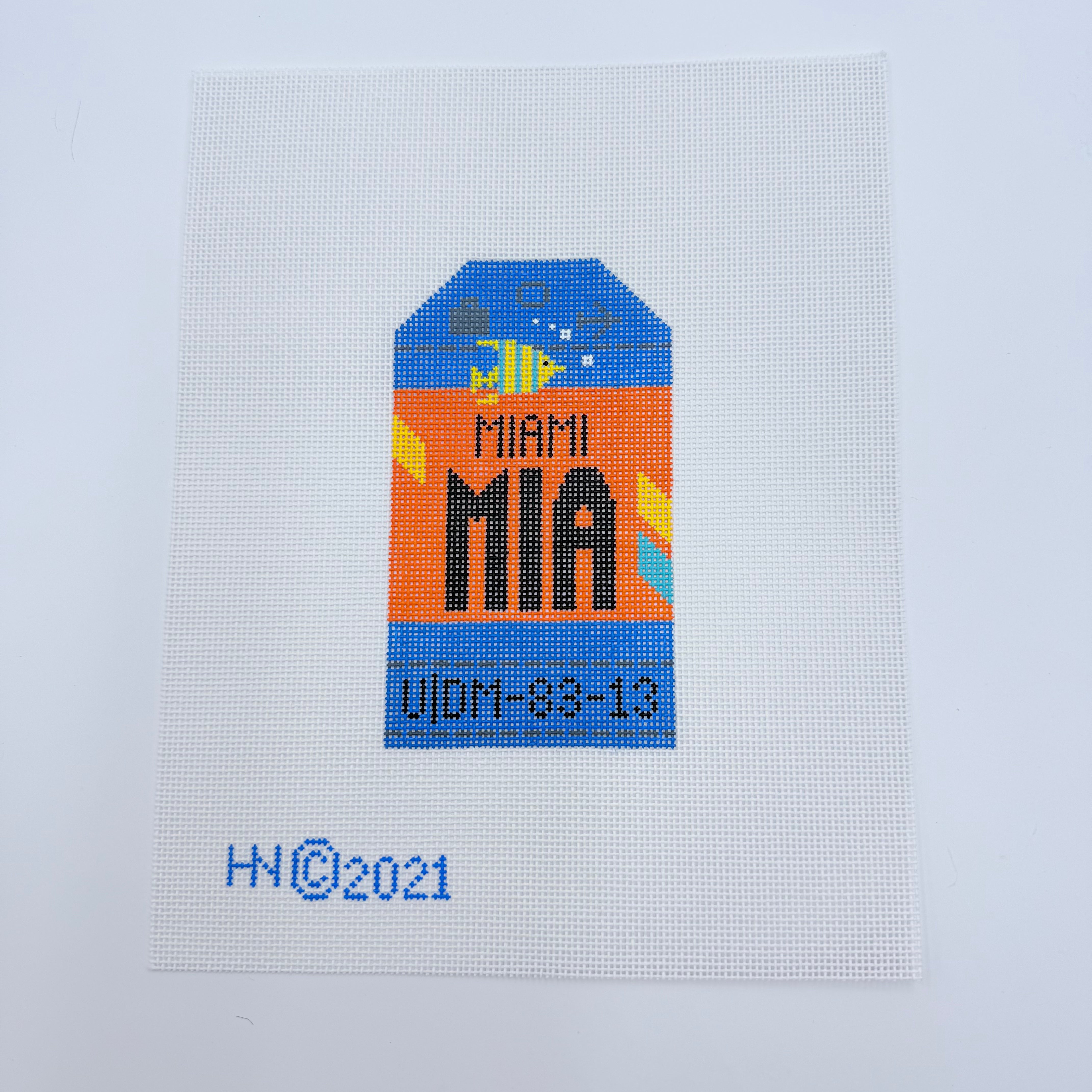 Miami Vintage Travel Tag Canvas - KC Needlepoint