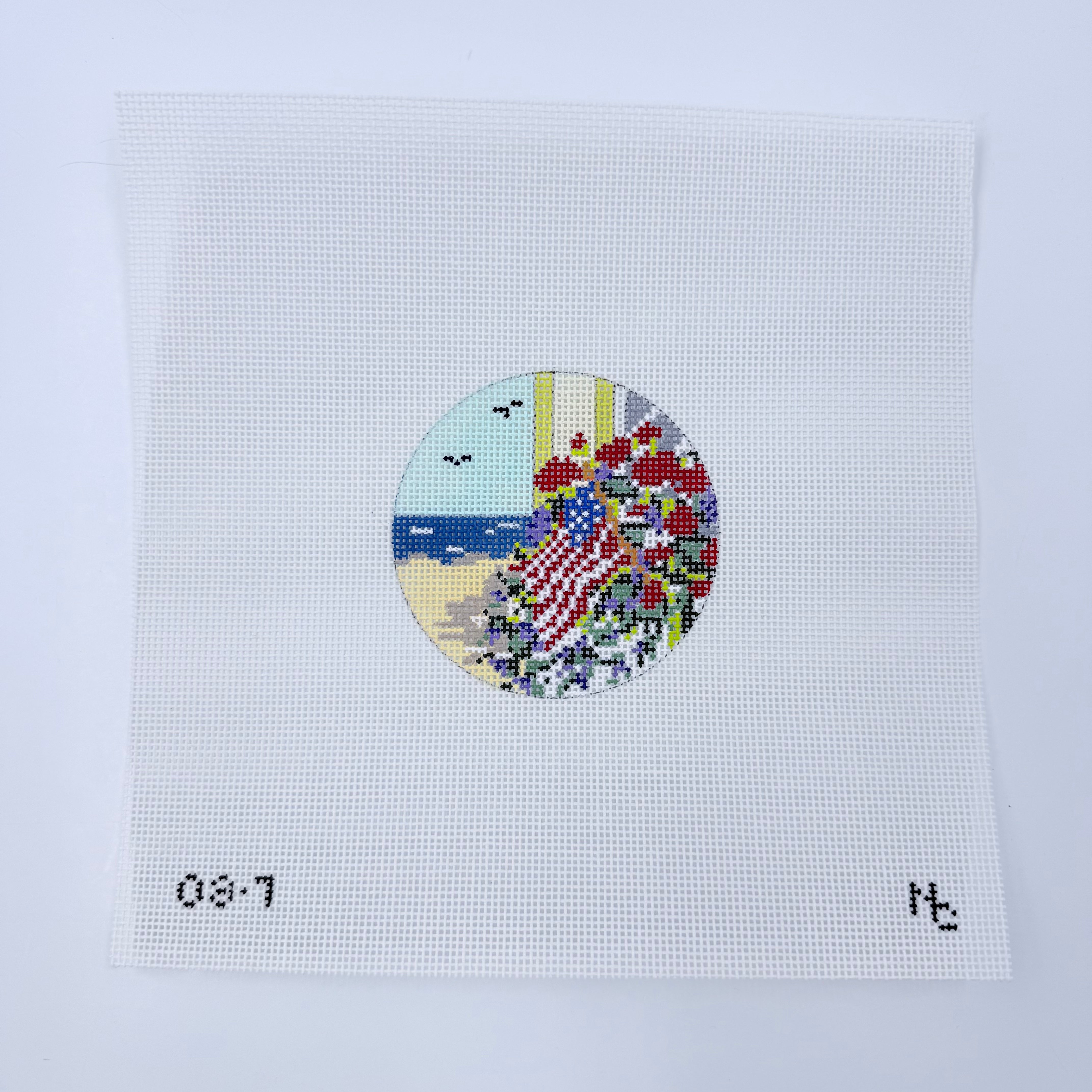 Patriotic Flowers Round Canvas - KC Needlepoint