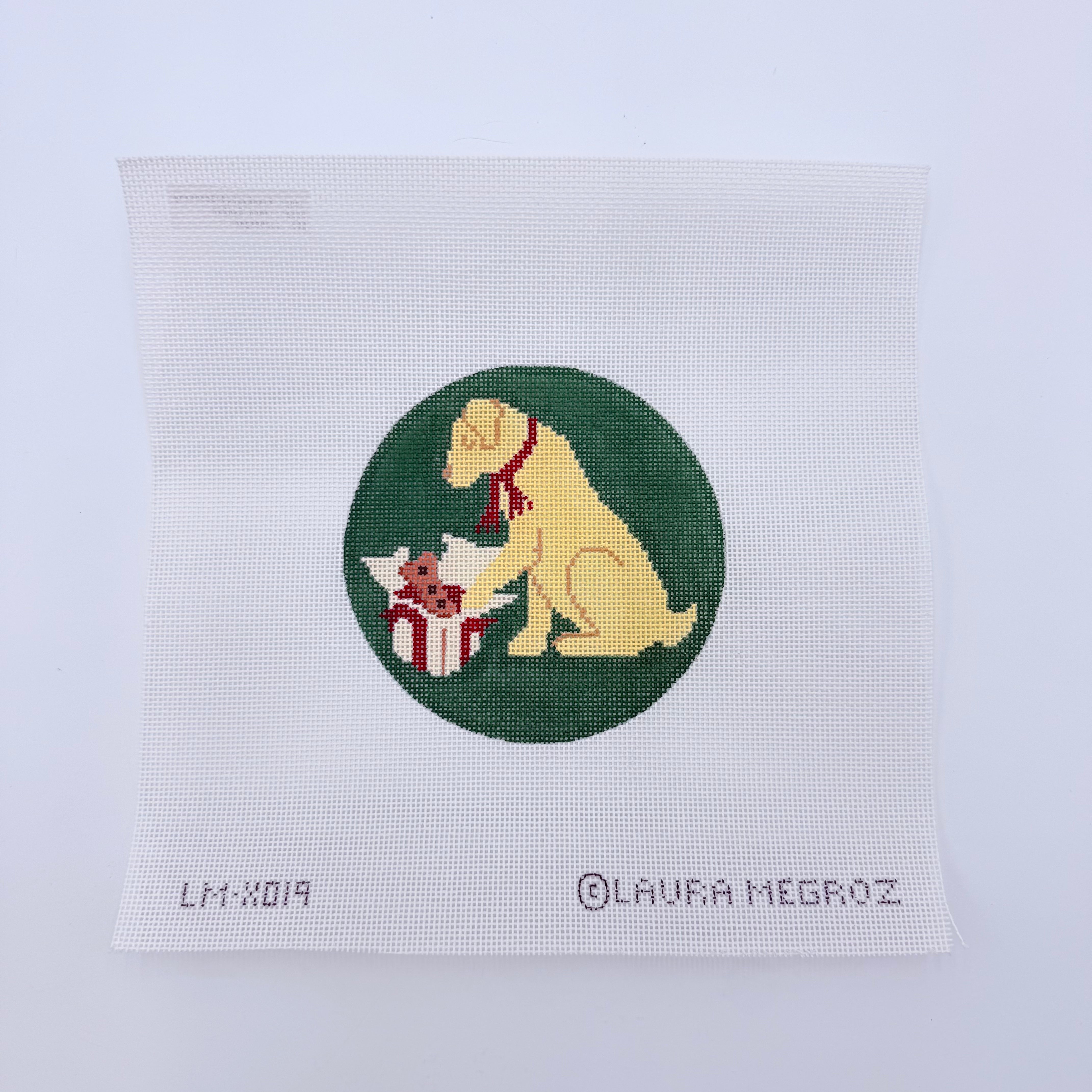 Christmas Morning Yellow Lab Ornament Canvas - KC Needlepoint