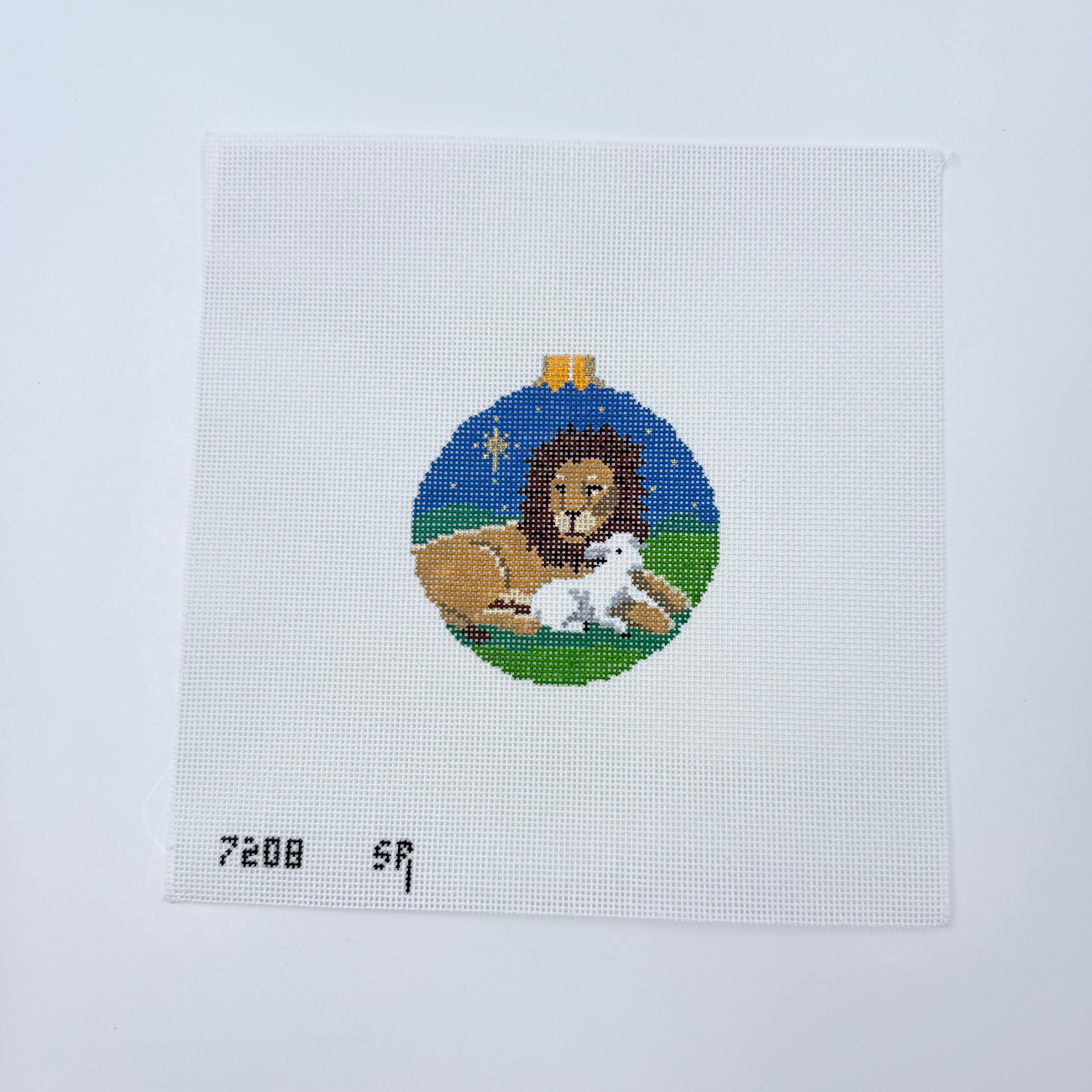 Lion and Lamb Round Canvas - KC Needlepoint