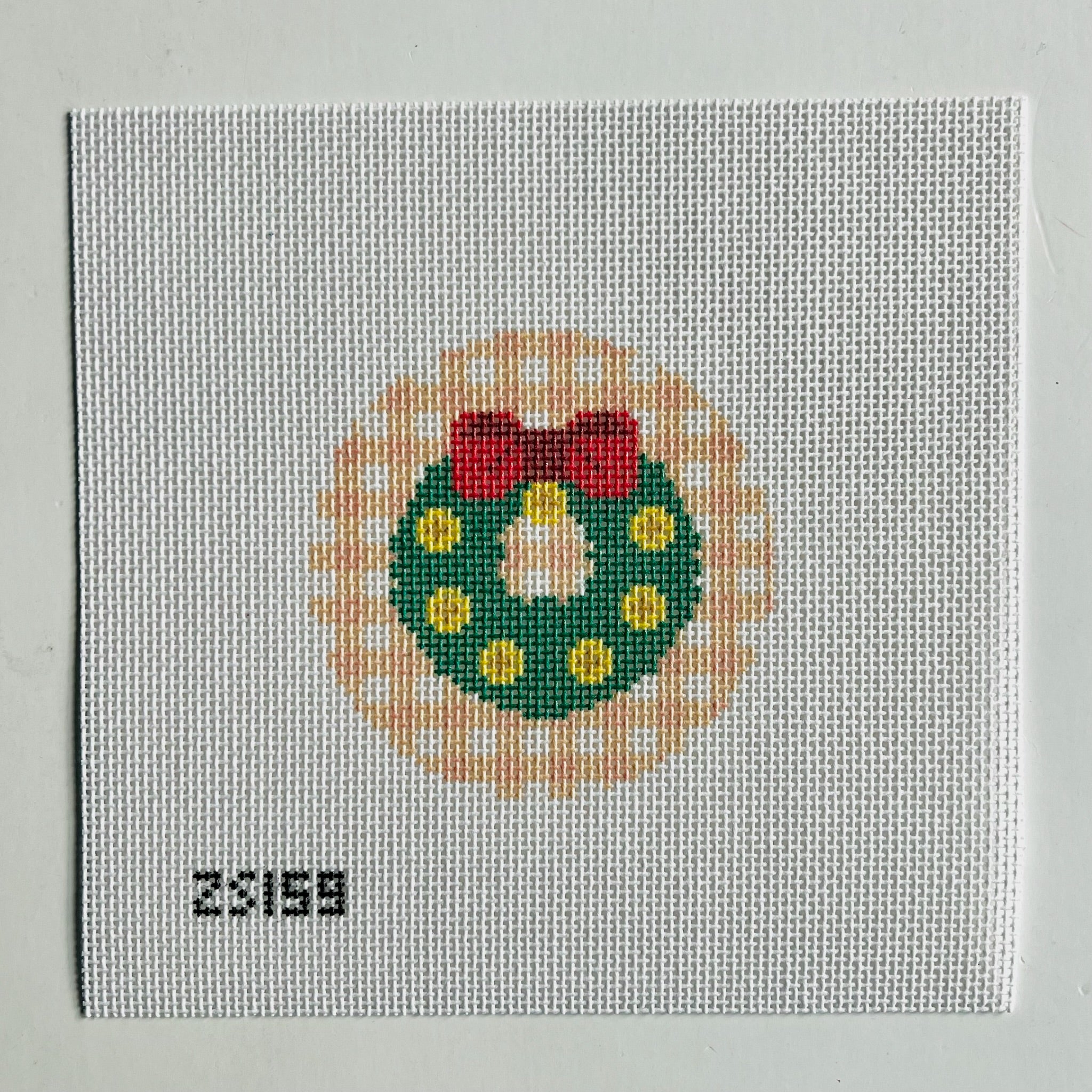 Green Wreath with Red Bow Canvas - KC Needlepoint