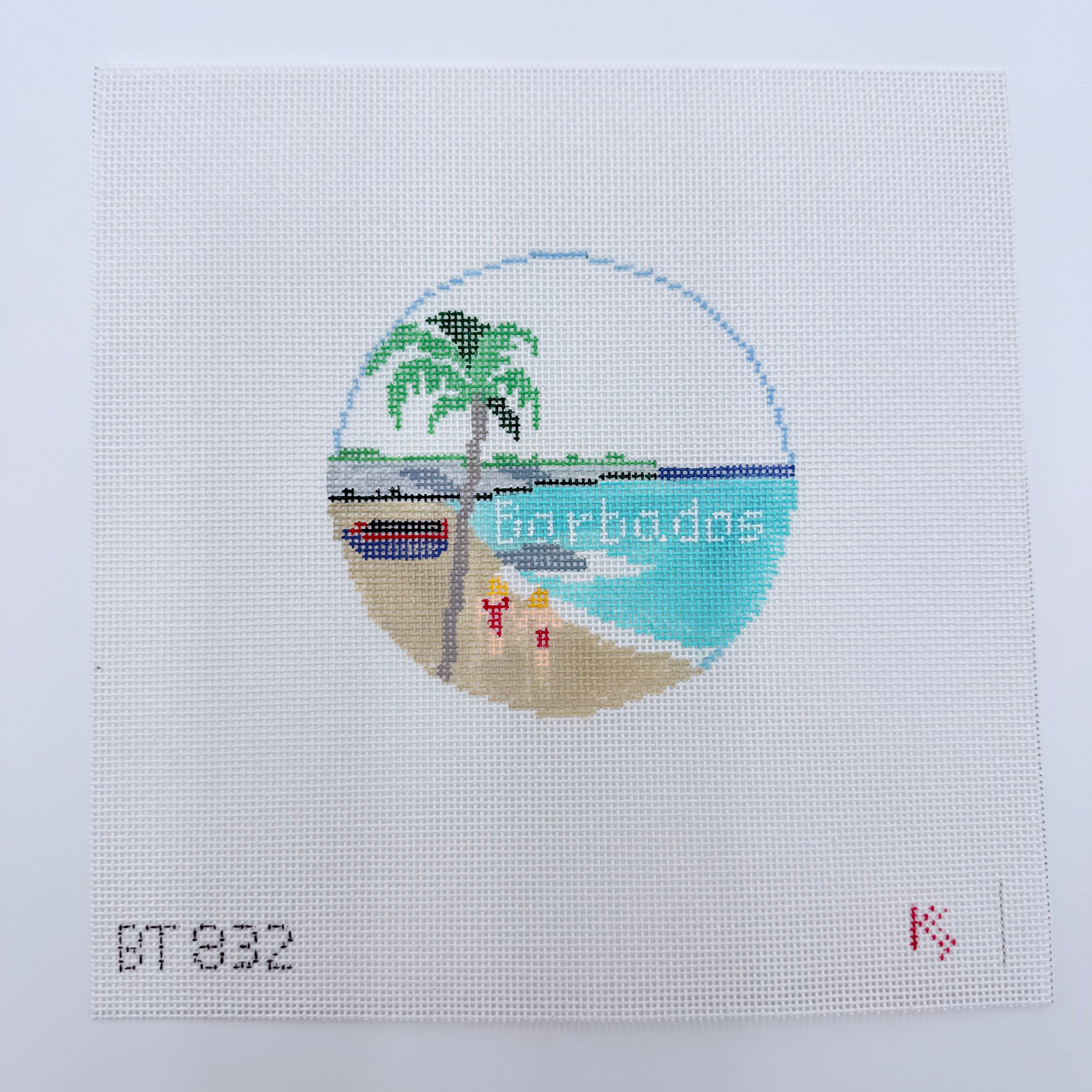 Barbados Travel Round Canvas - KC Needlepoint