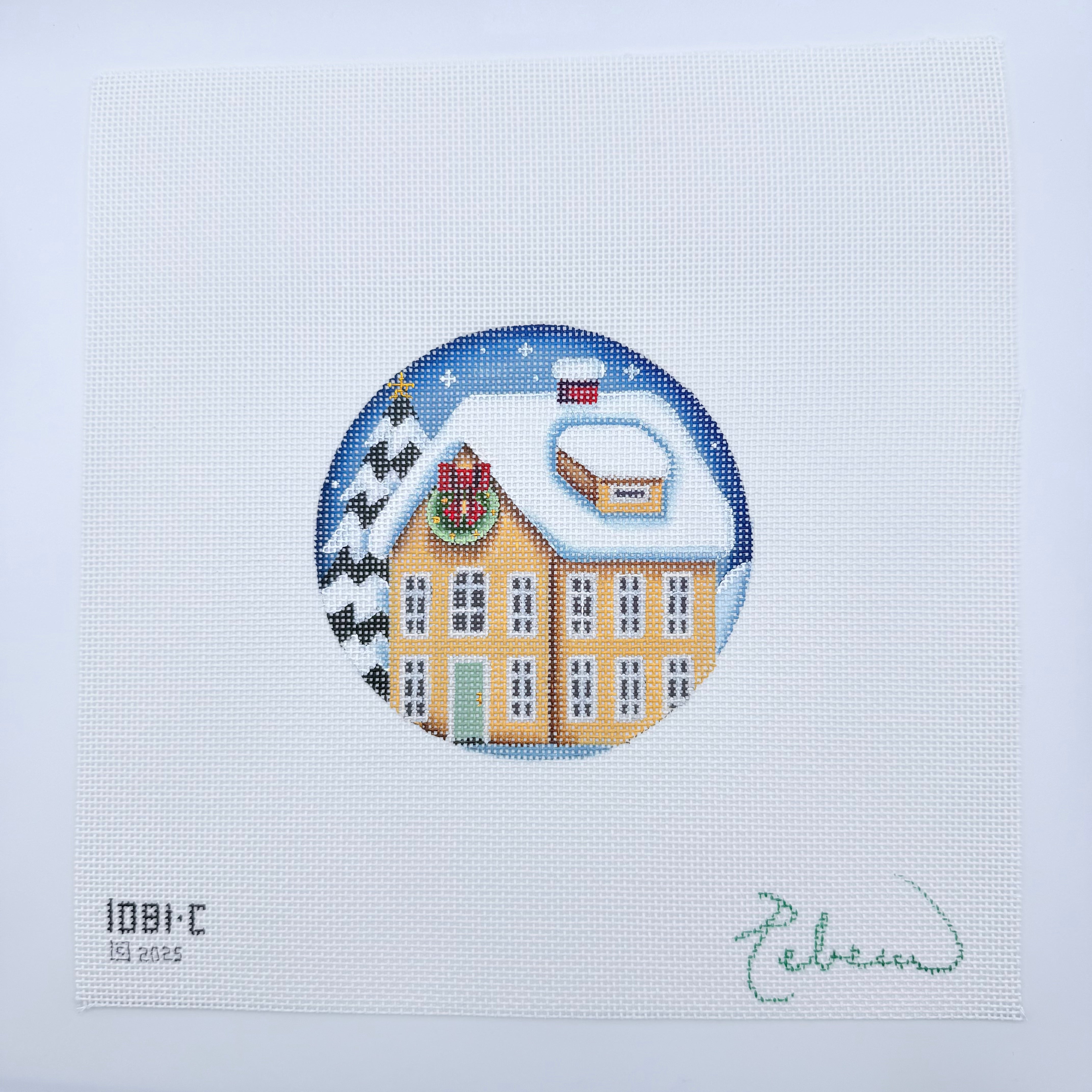 Golden Cottage Round Canvas - KC Needlepoint