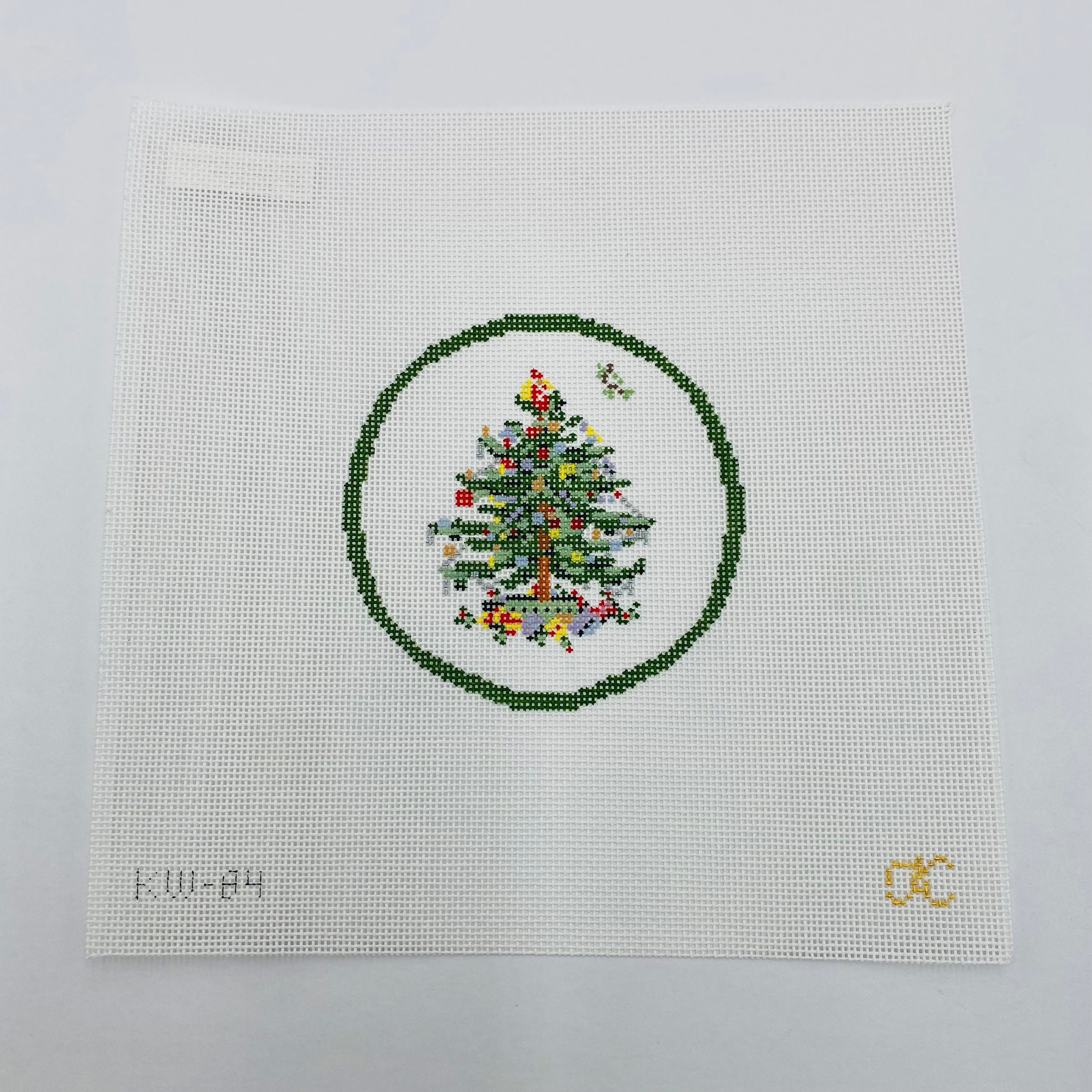 Transferware Christmas Plate Round Canvas - KC Needlepoint