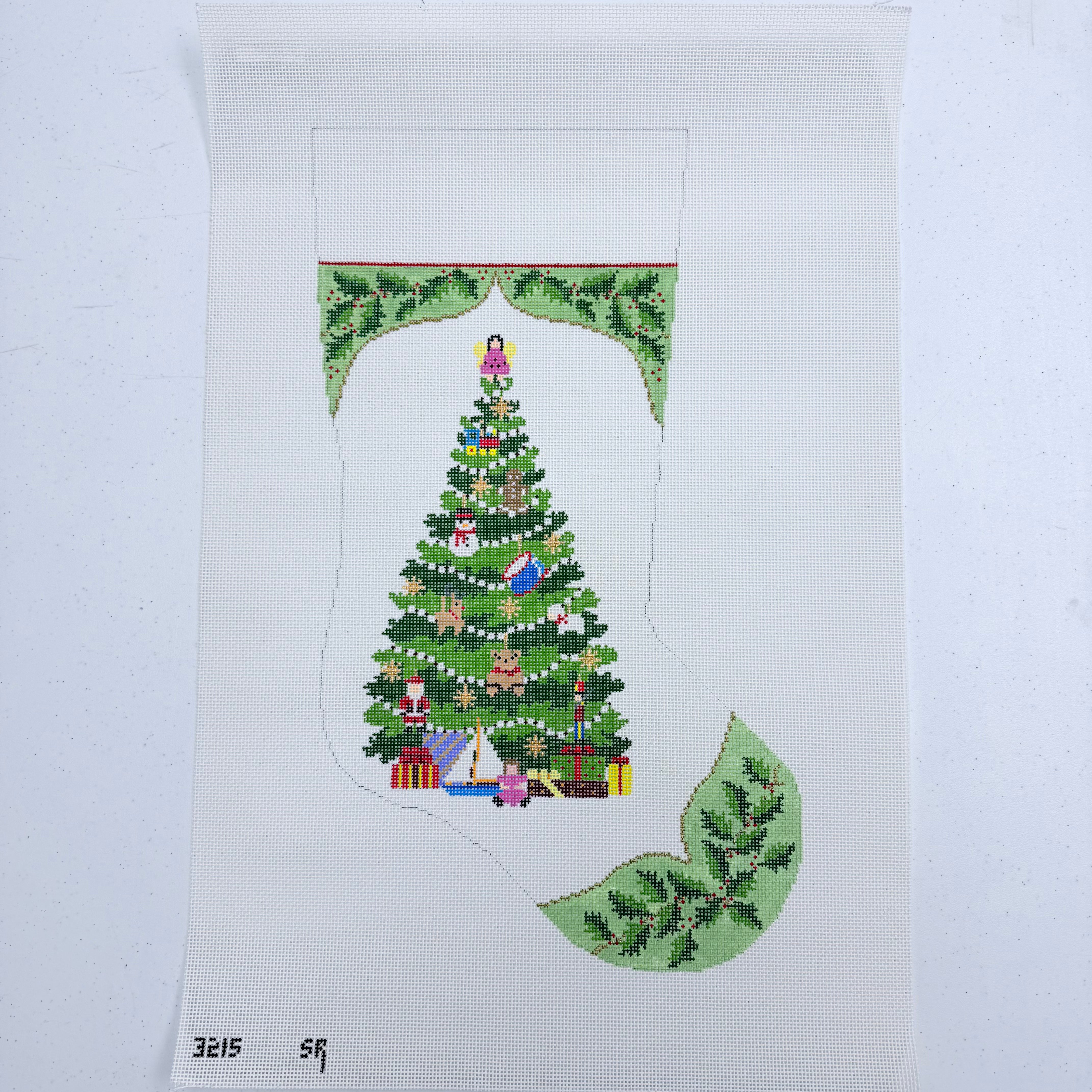 Holly Toy Tree Stocking Canvas - KC Needlepoint