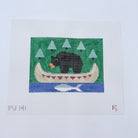 Bear with Indian Canoe Pillow Canvas - KC Needlepoint