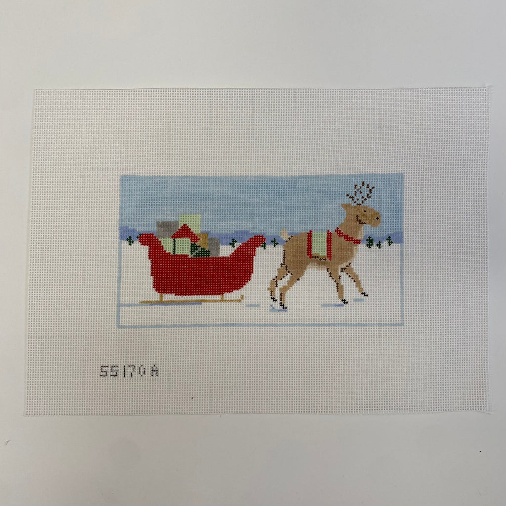 Reindeer and Sleigh Canvas - KC Needlepoint