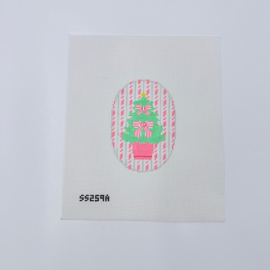 Pink Christmas Tree with Bows Canvas - KC Needlepoint