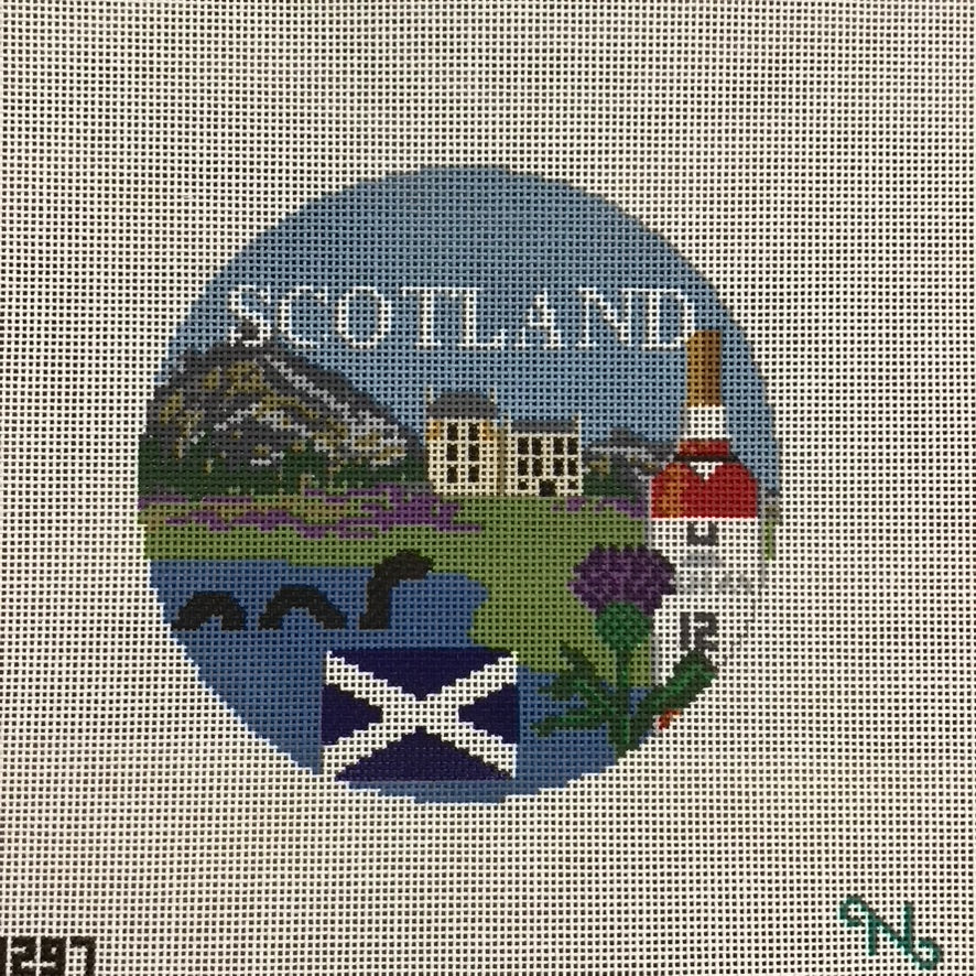 Scotland Travel Round Canvas - KC Needlepoint