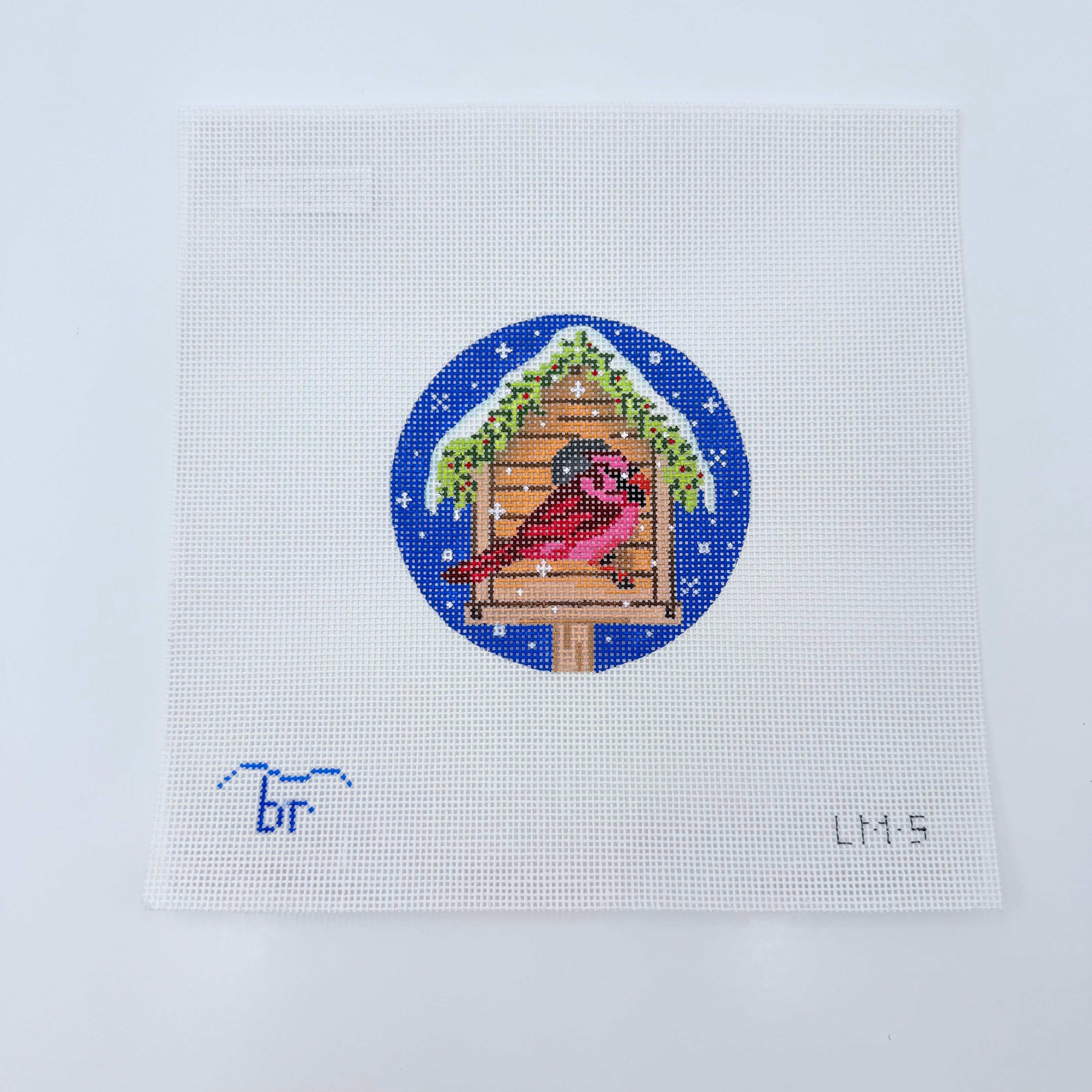 Cardinal Birdhouse Round Canvas - KC Needlepoint