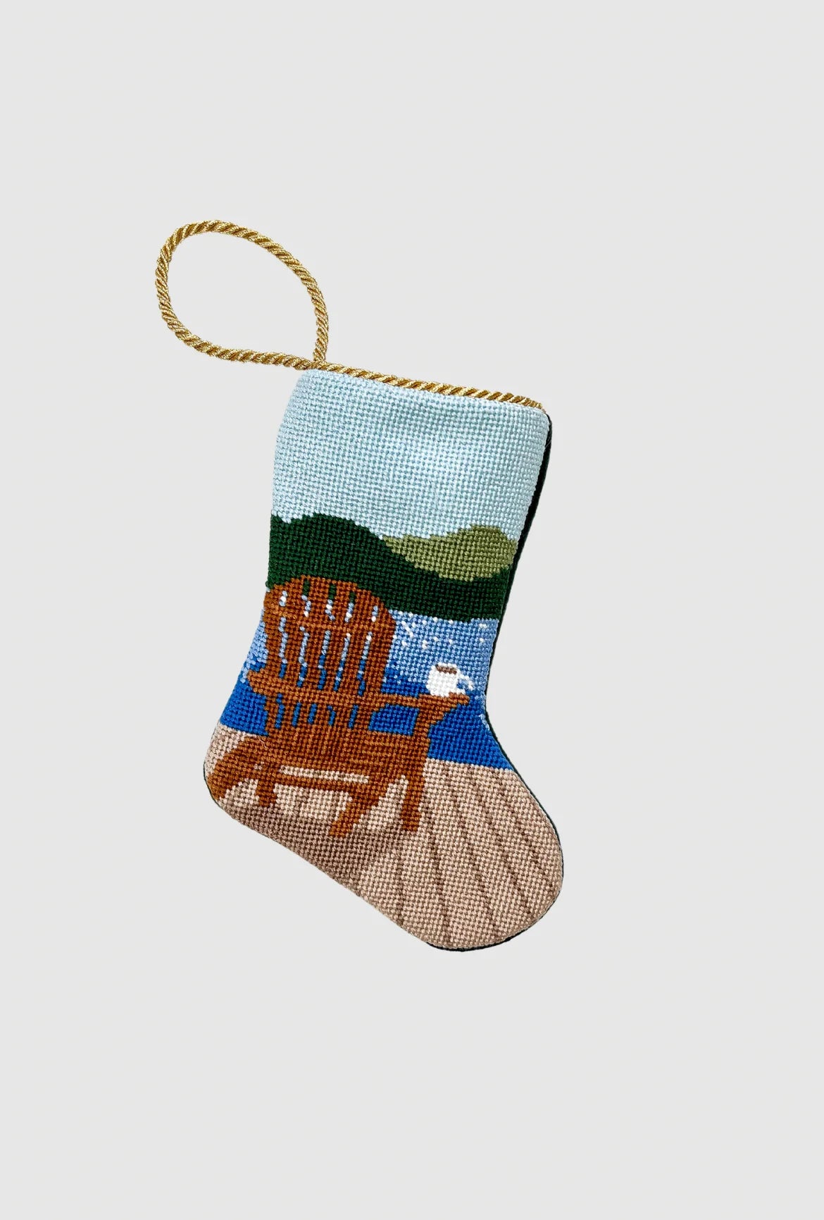Finished Bauble Stocking: Dockside Delight Lake Life - KC Needlepoint