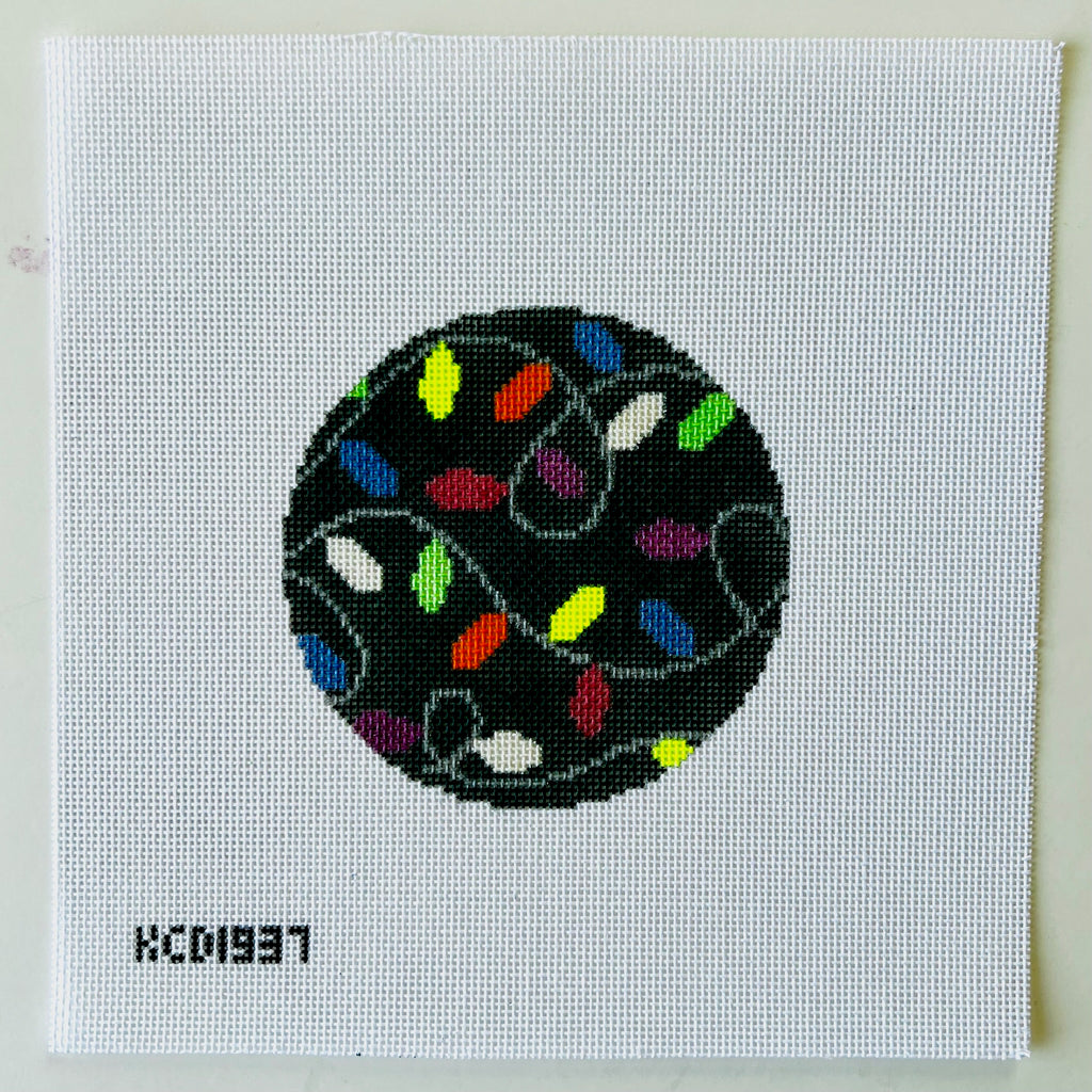 String of Lights Round Canvas - KC Needlepoint