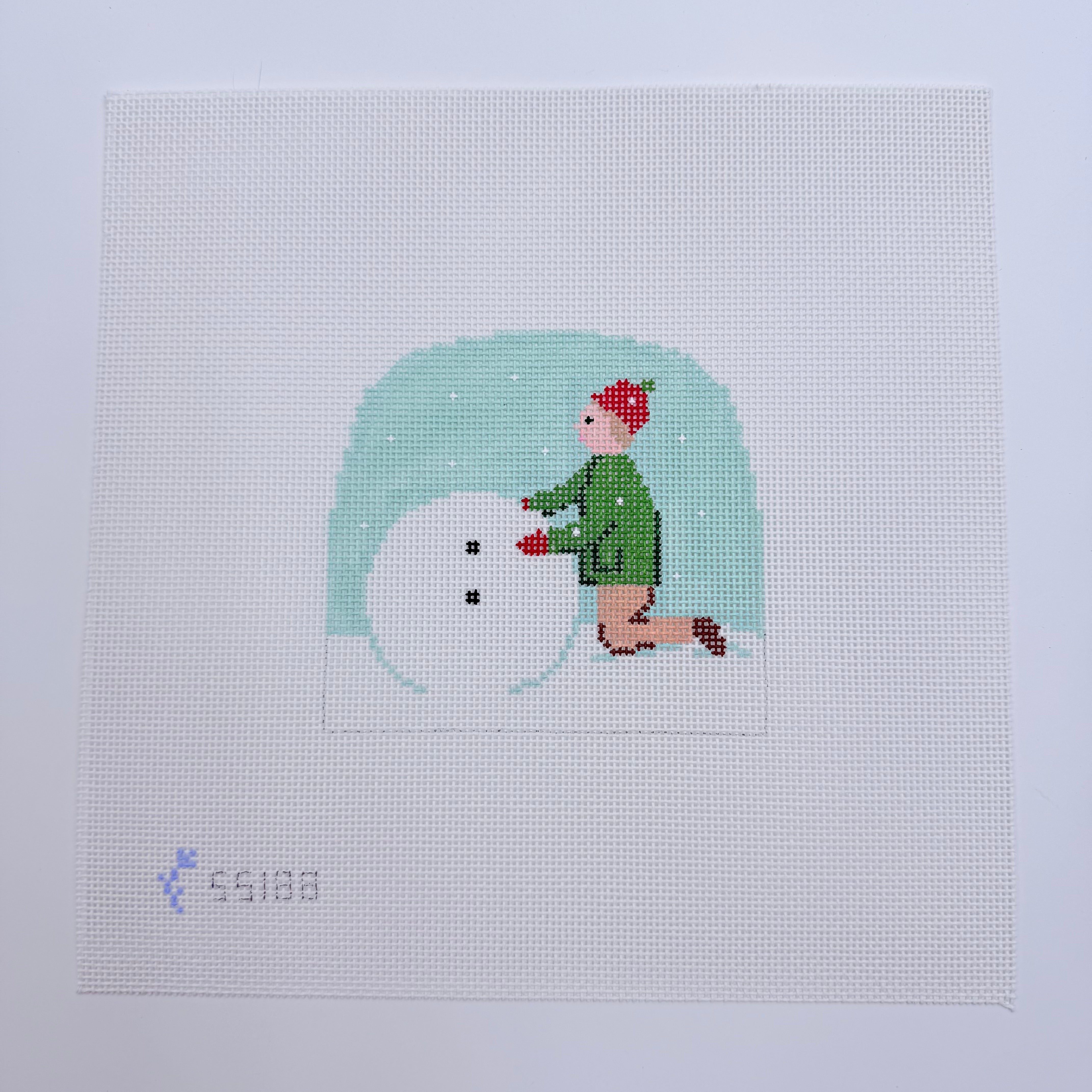 Winter Village Boy Making Snowman Canvas - KC Needlepoint