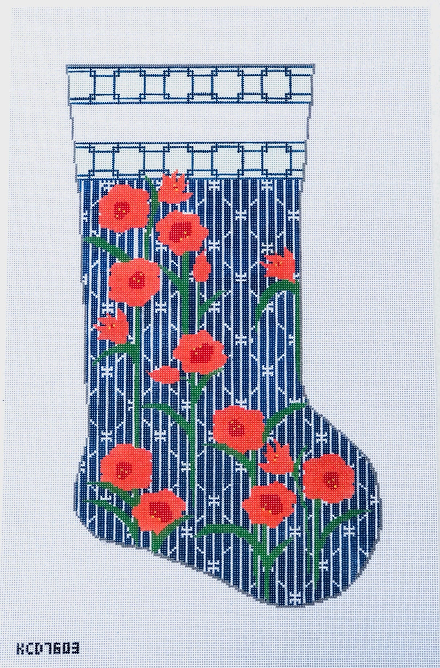 Amaryllis on Cherry Stocking Canvas - KC Needlepoint