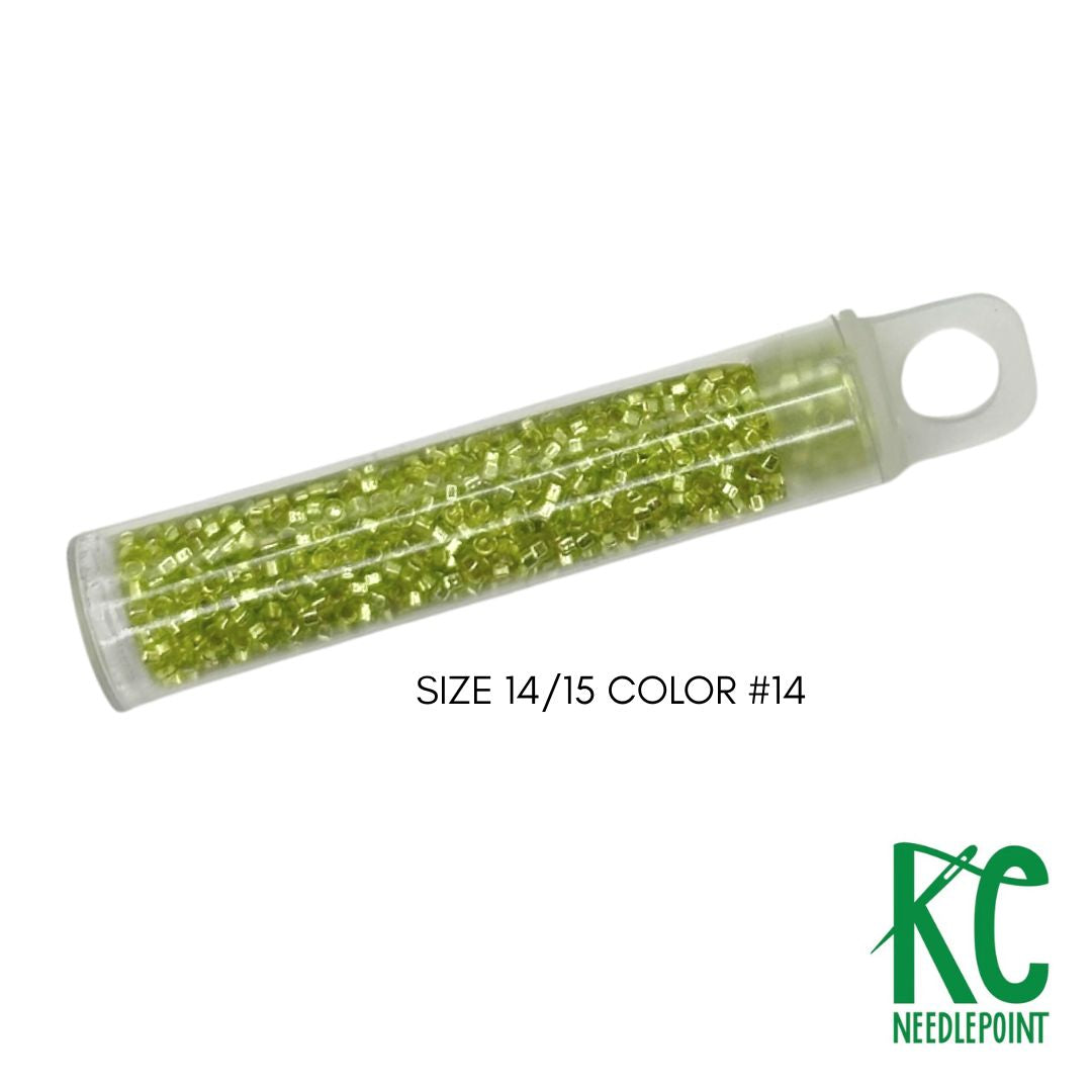 Size 14 Seed Beads 14/15 Lime Green - KC Needlepoint