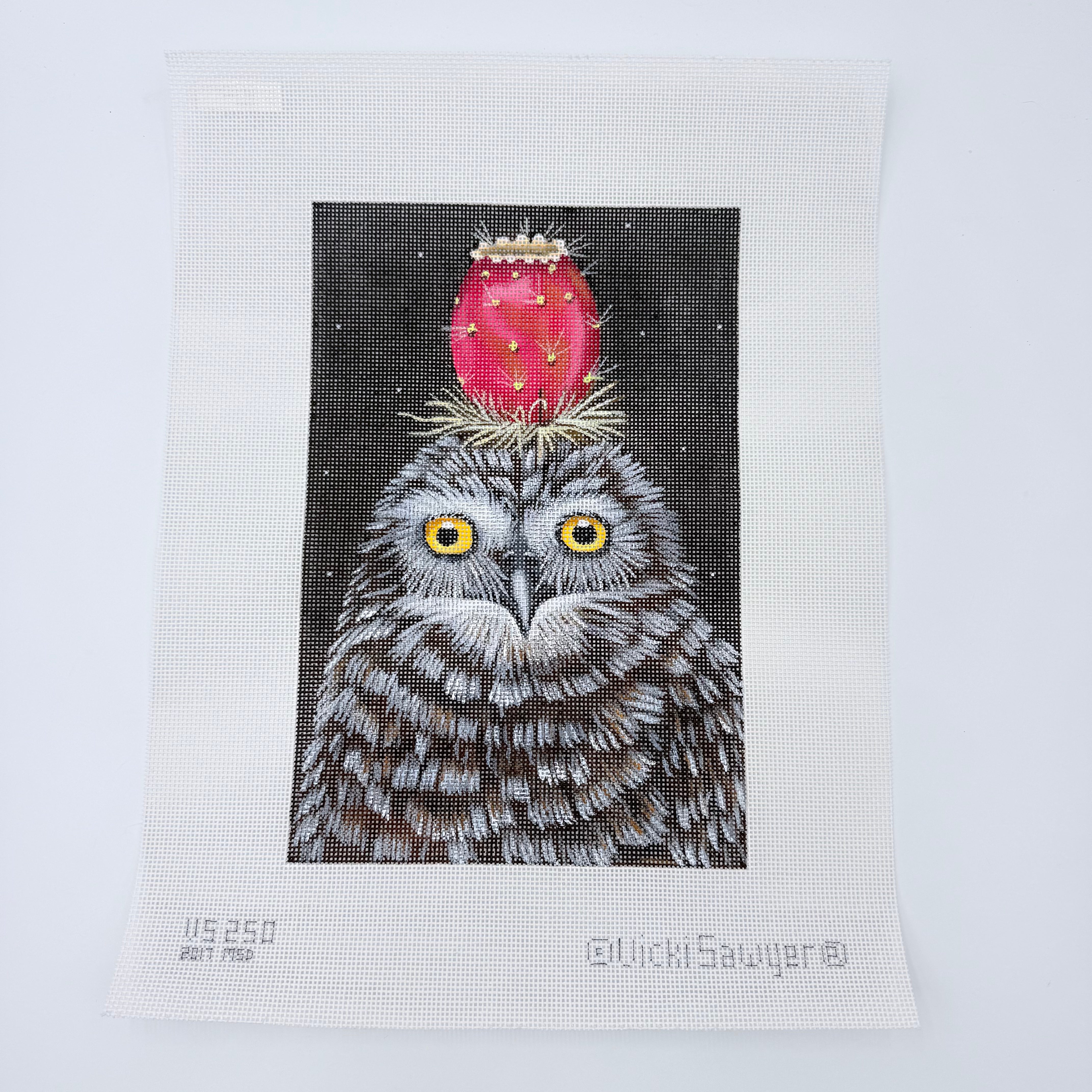 Prickly Pear Owl Needlepoint Canvas - KC Needlepoint