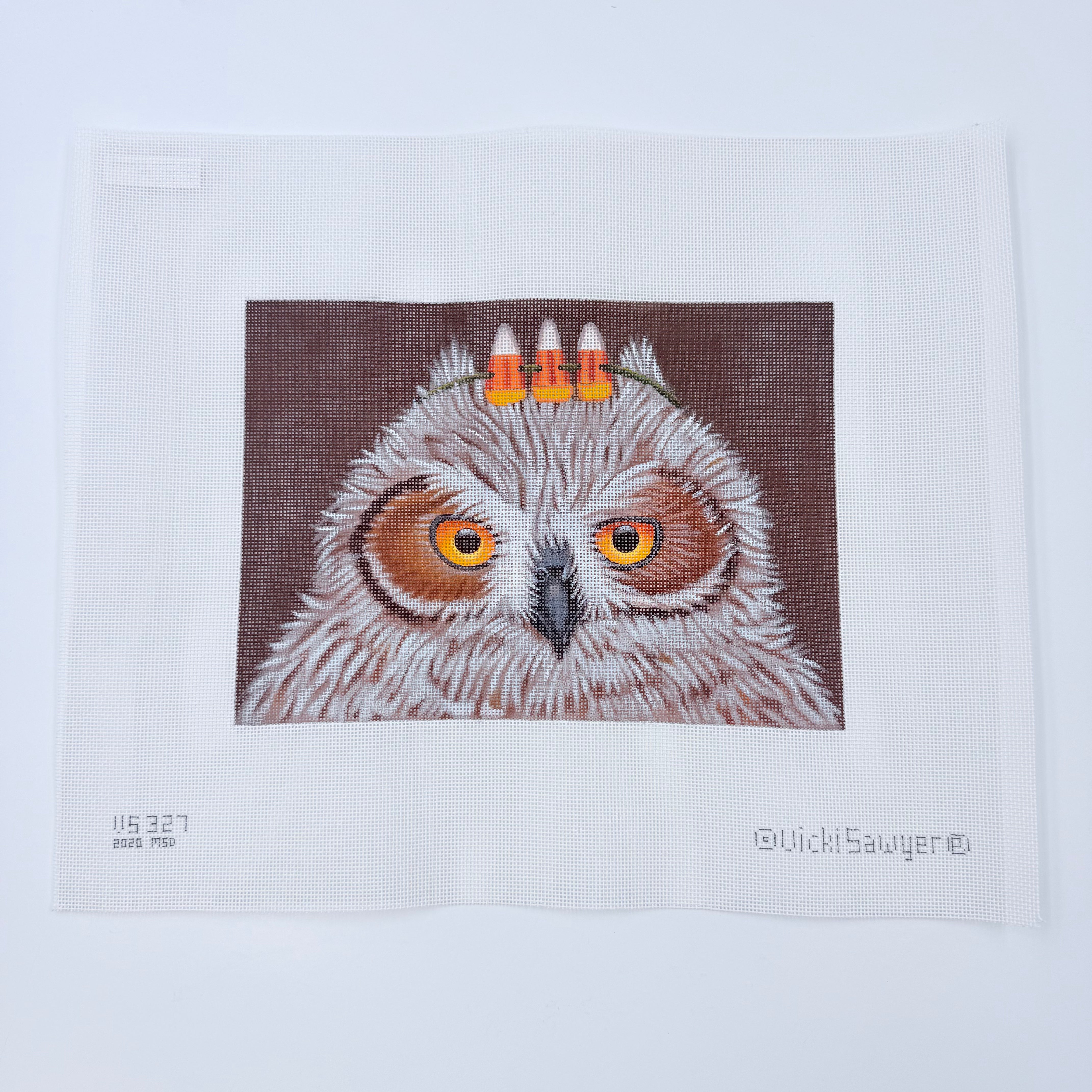 Candy Corn Owl Needlepoint Canvas - KC Needlepoint