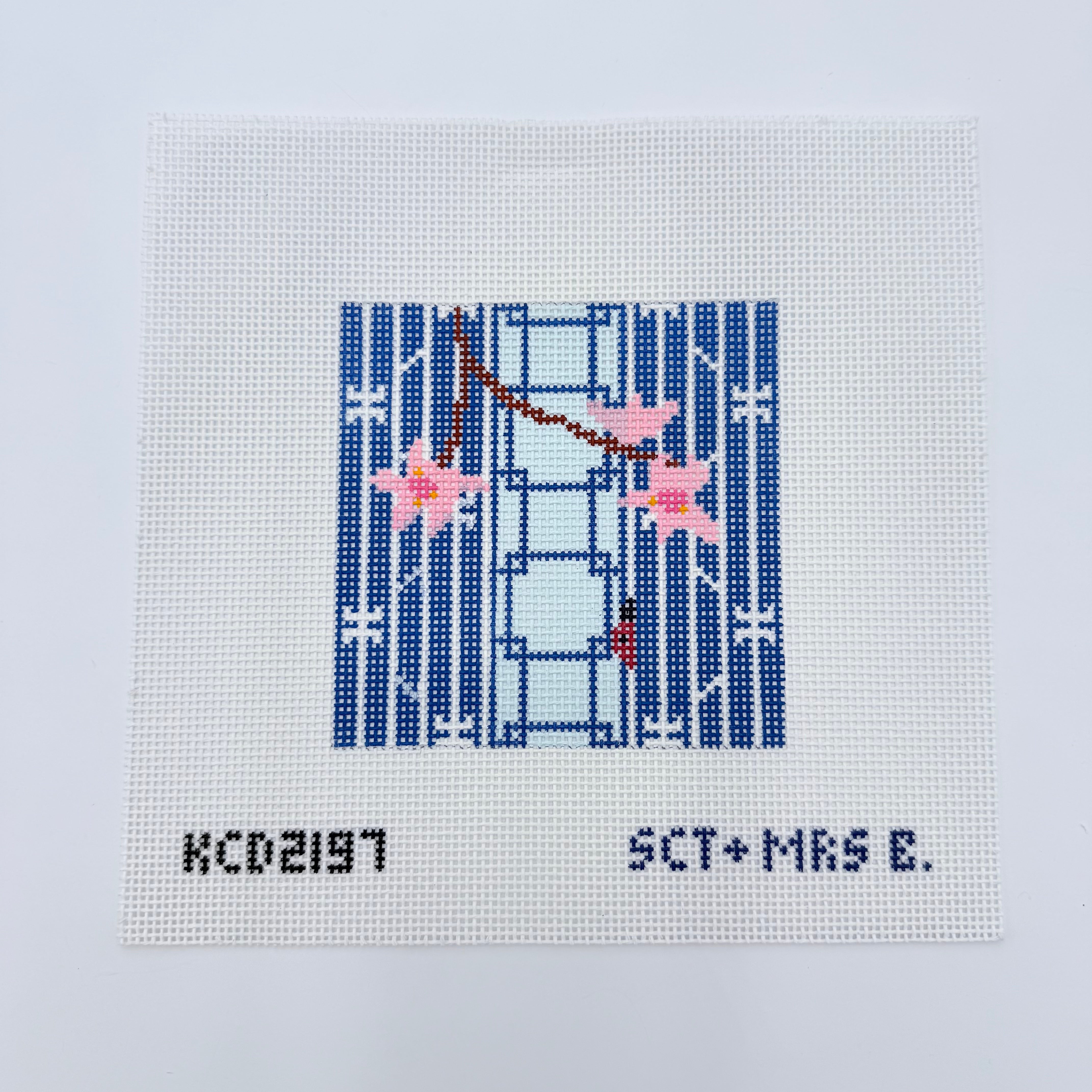 Cherry Blossom with Ladybug Square Canvas - KC Needlepoint
