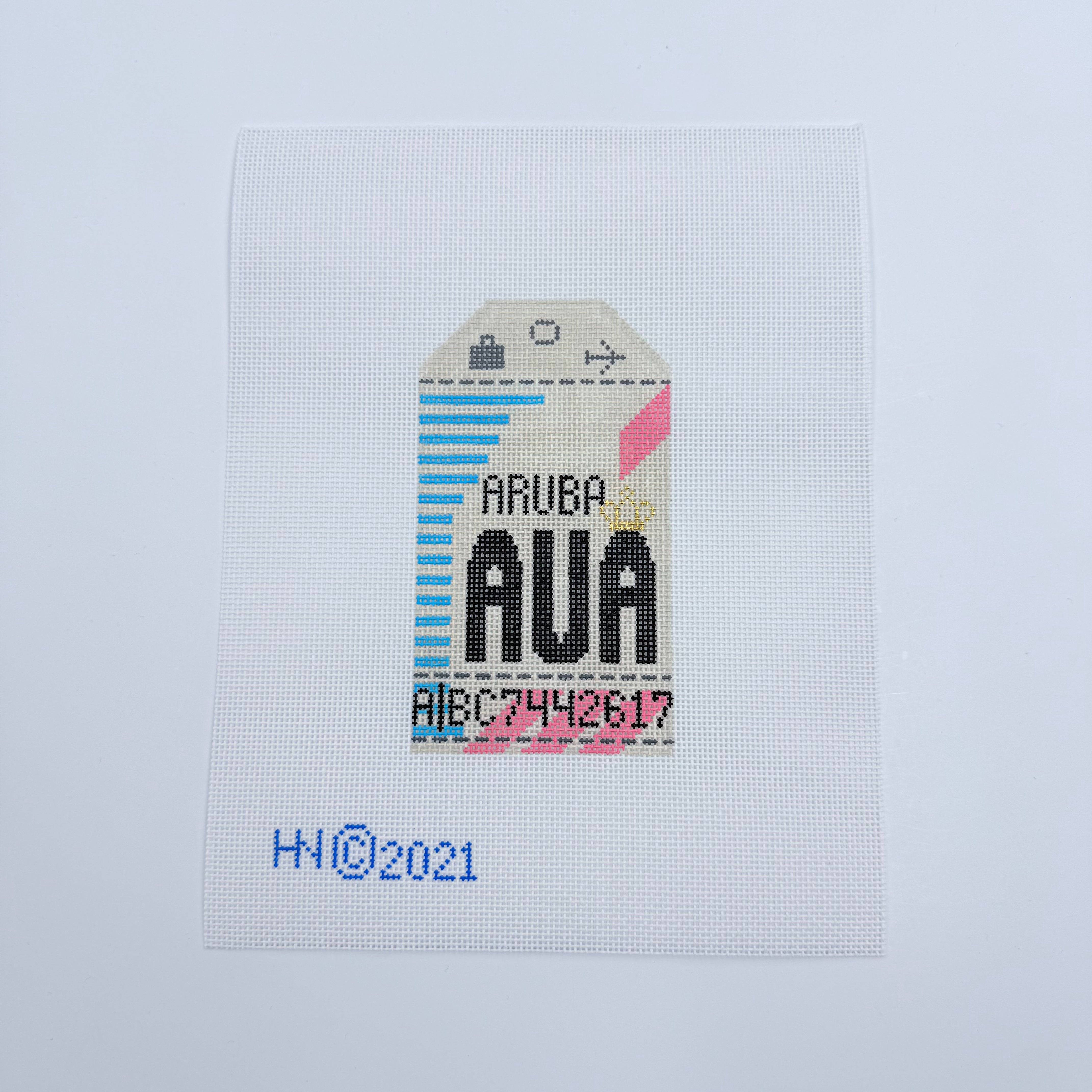 Aruba Vintage Travel Tag Canvas - KC Needlepoint